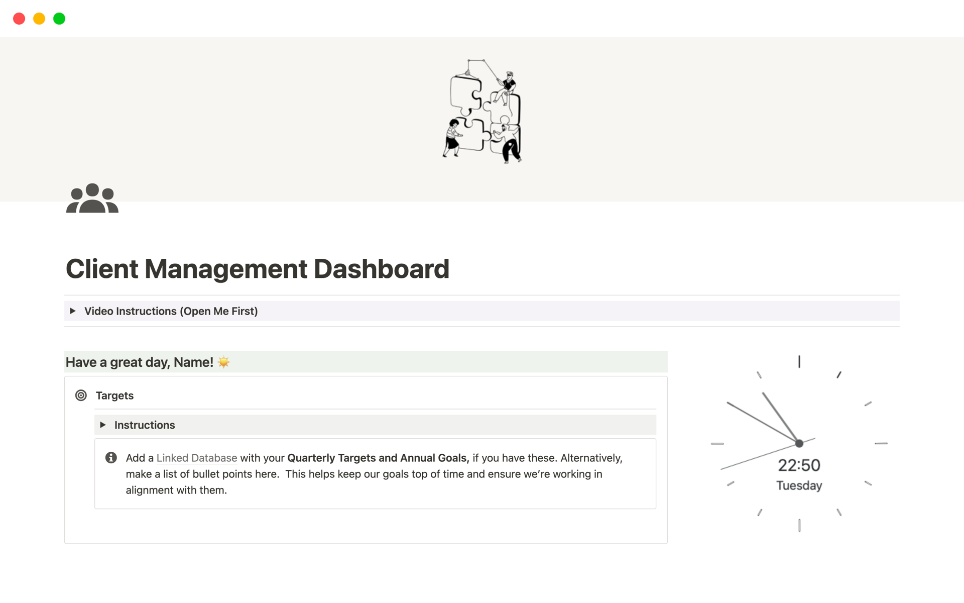 A template preview for Client Management Dashboard