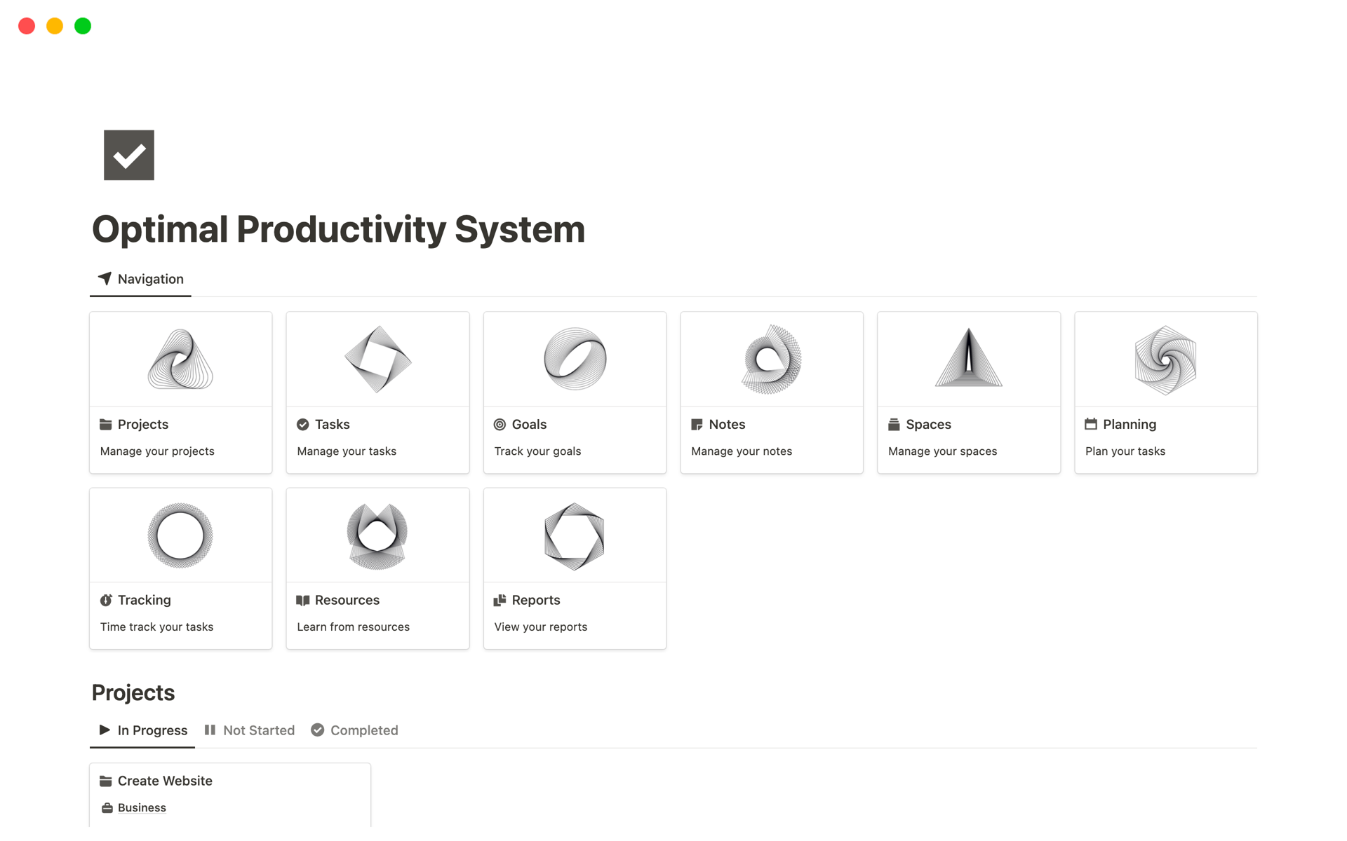 A template preview for Productivity System