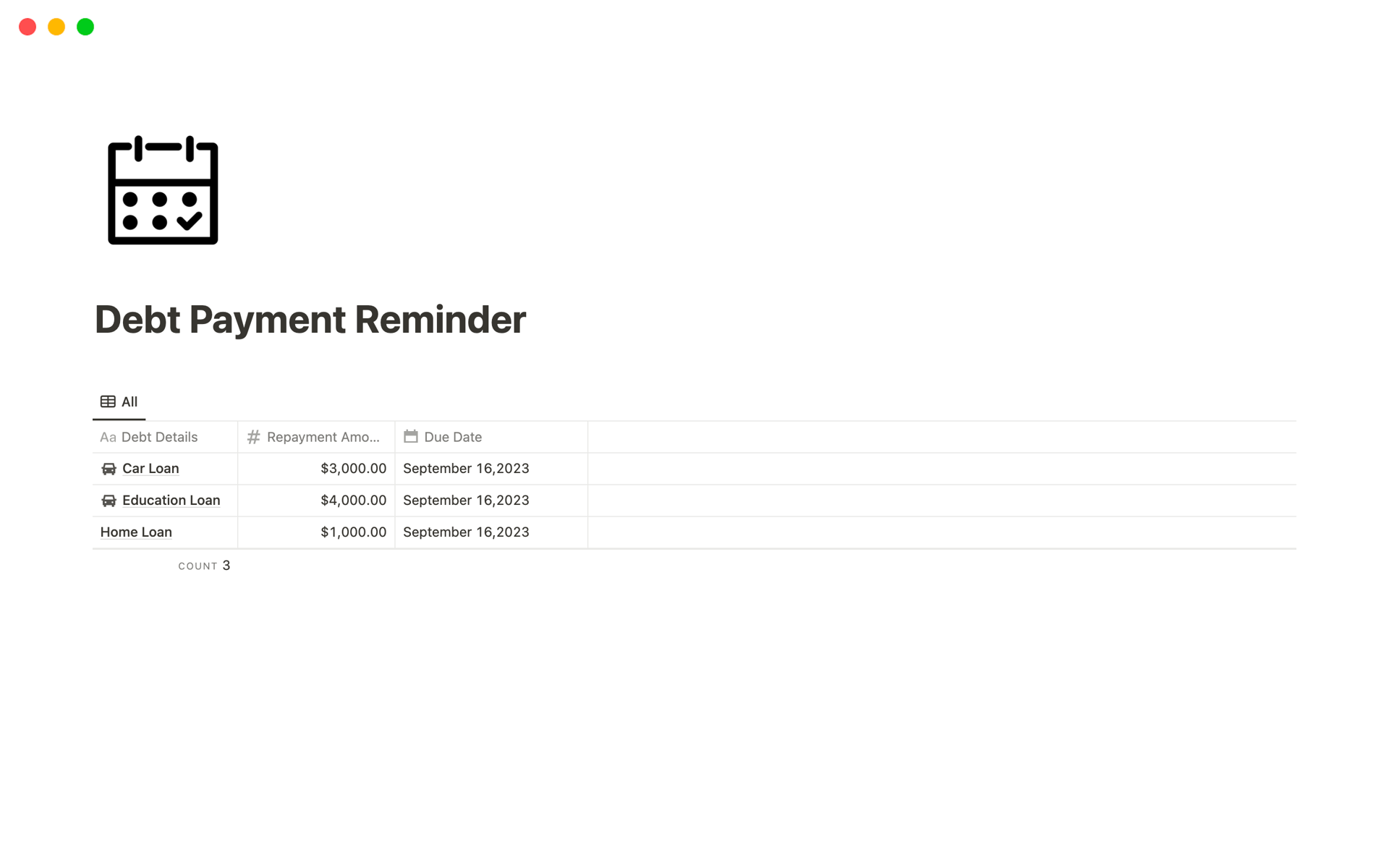 A template preview for Debt Payment Reminder on WhatsApp with Automation