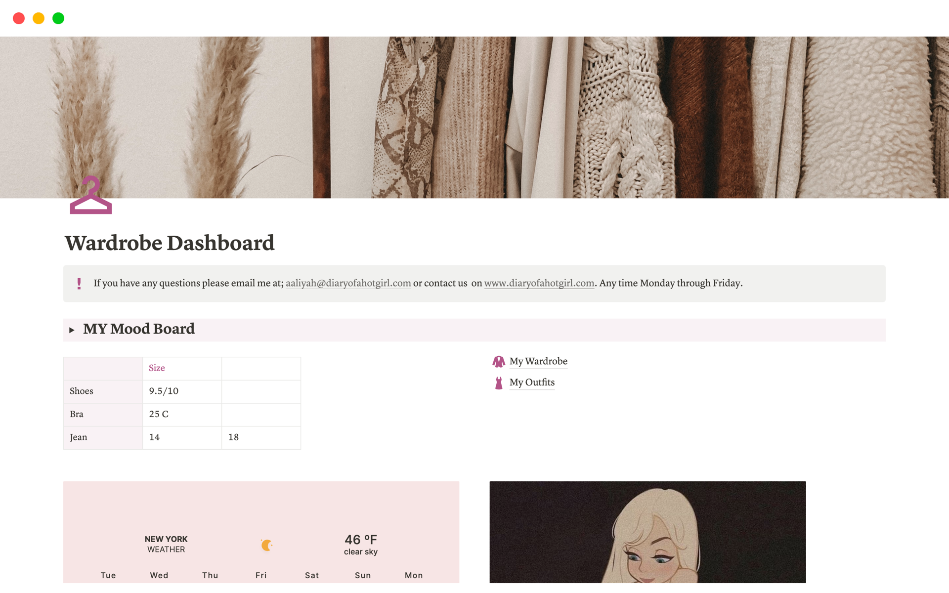 A template preview for Wardrobe Dashboard