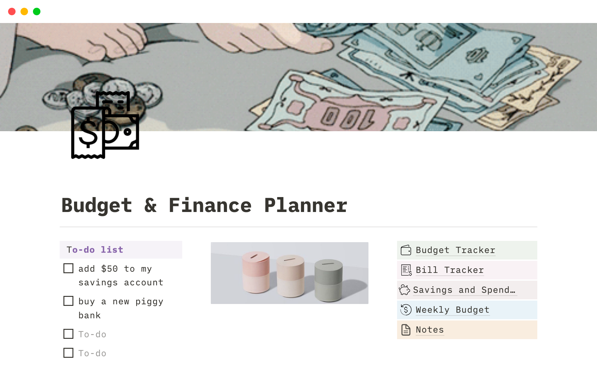 A template preview for Budget & Finance Planner