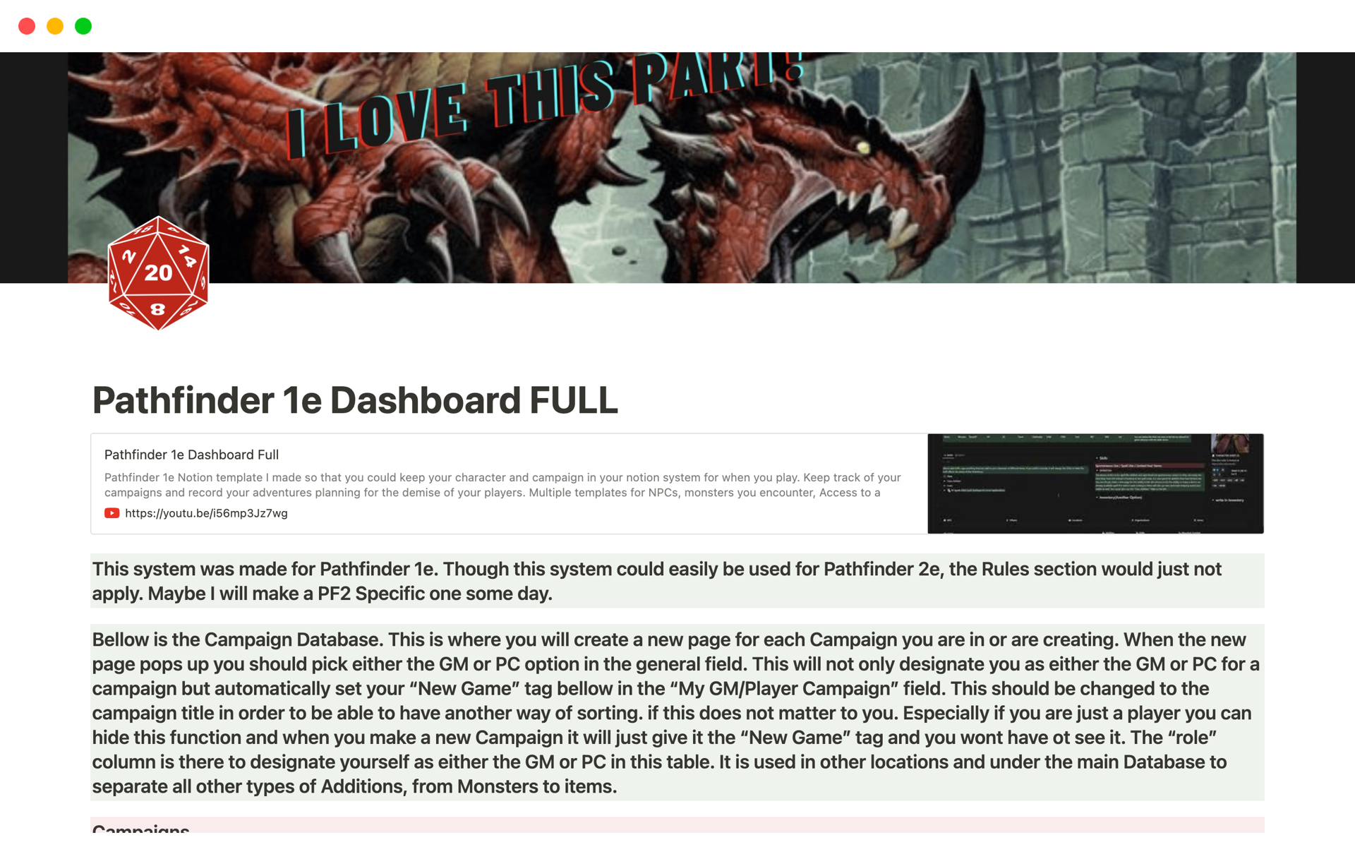 Lazy RPG Campaign Template | Notion Template