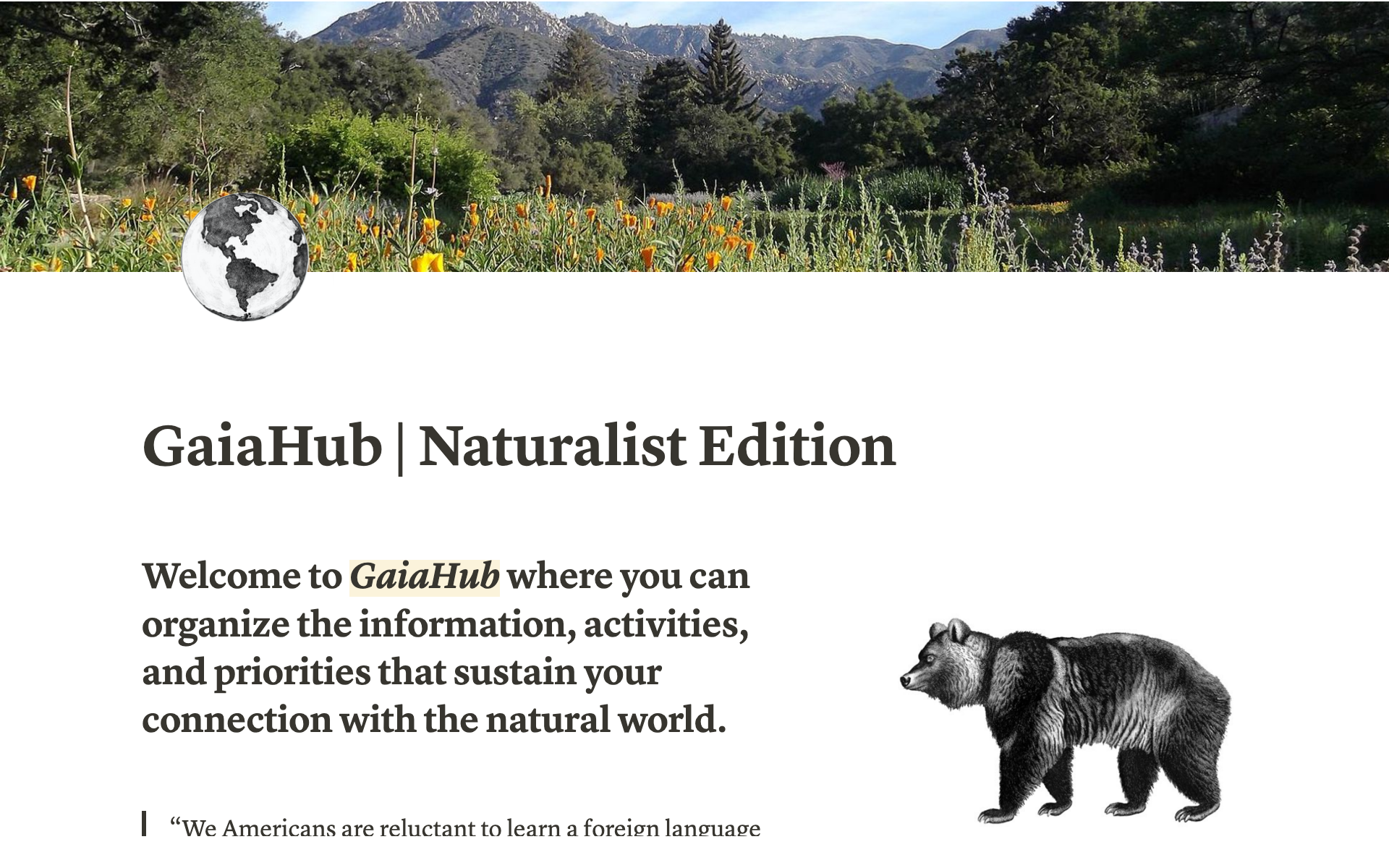A template preview for GaiaHub Naturalist