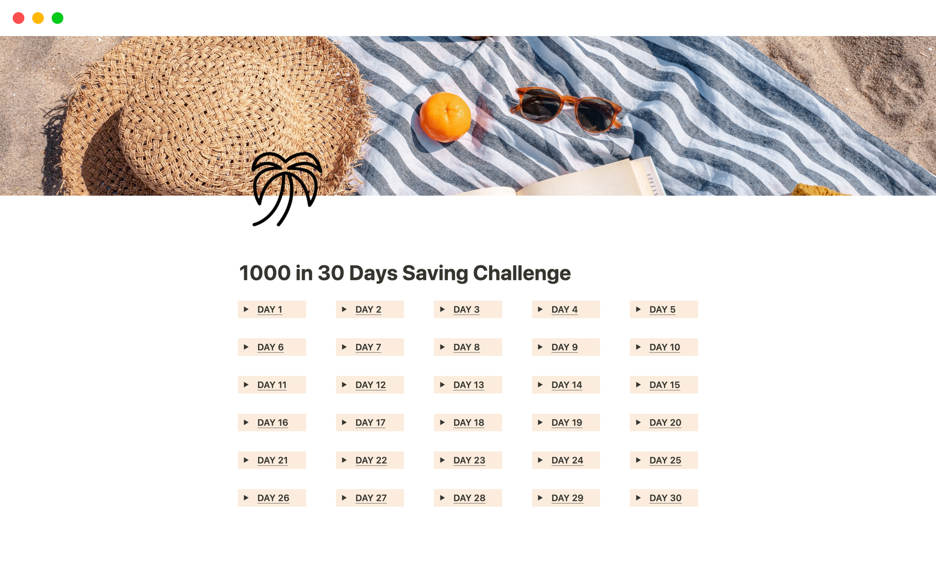 A template preview for 1000 in 30 Days Saving Challenge
