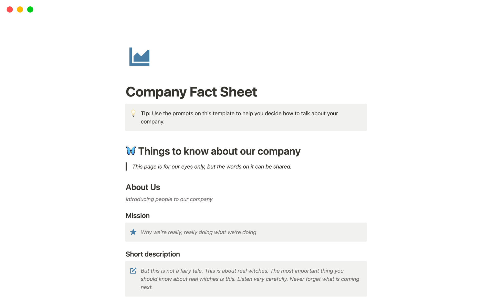 A template preview for Company Fact Sheet