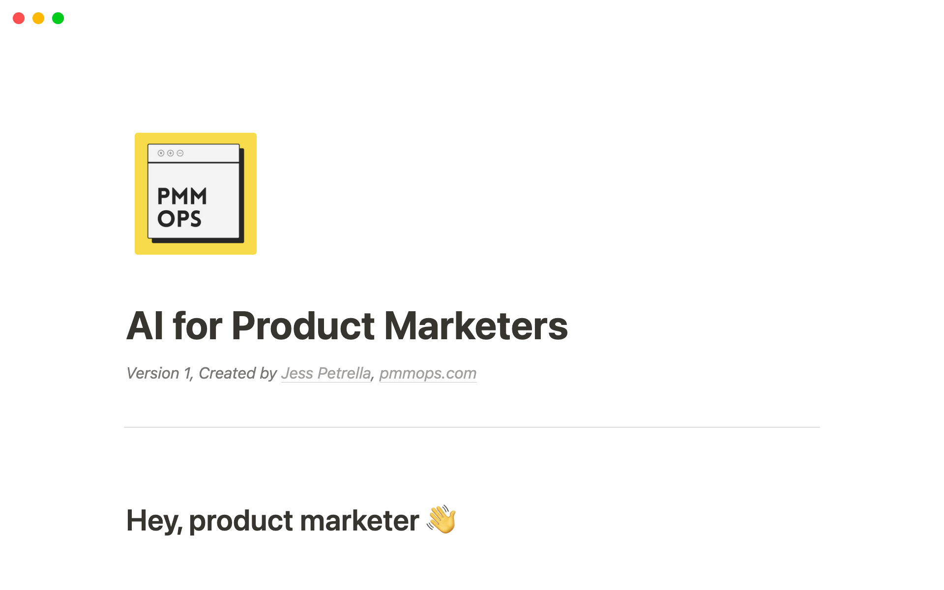 A template preview for AI for Product Marketers