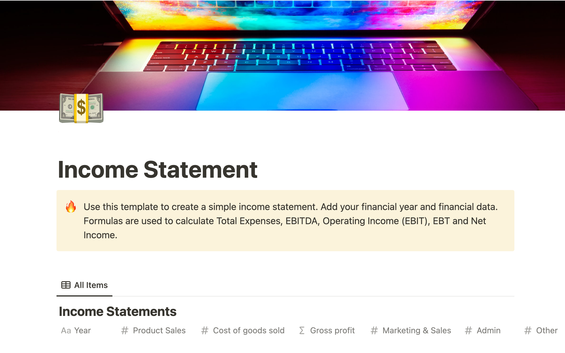Use this template to create a simple income statement.