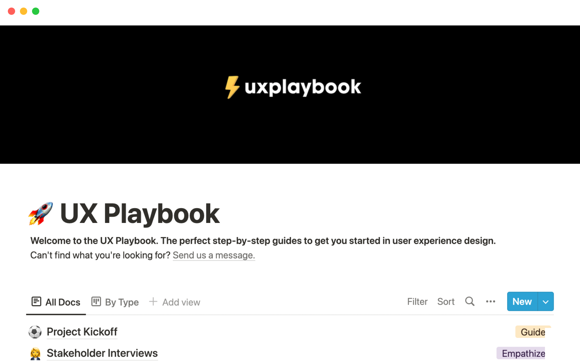 Eine Vorlagenvorschau für UX Playbook
