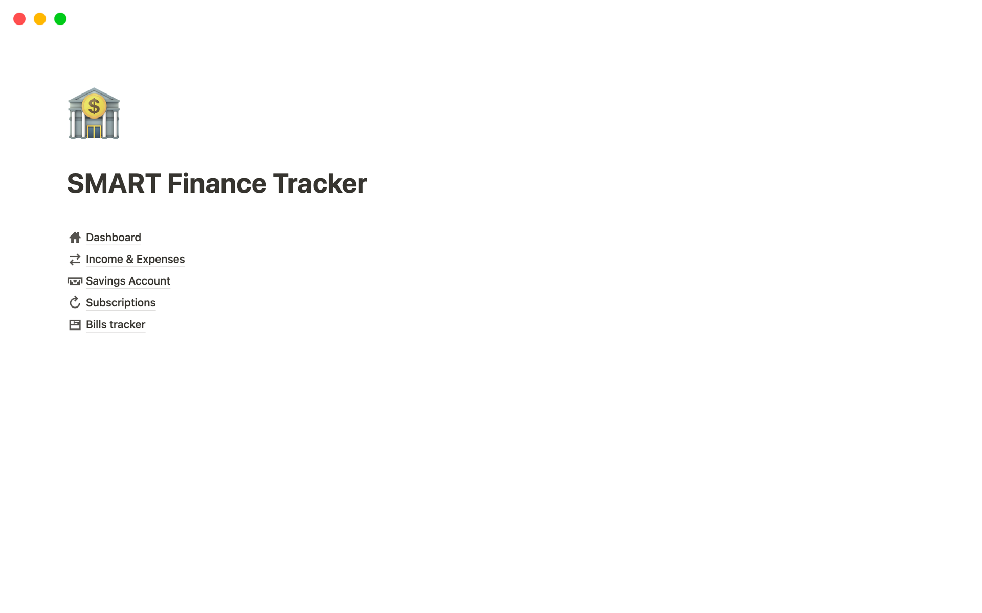 A template preview for SMART Finance Tracker