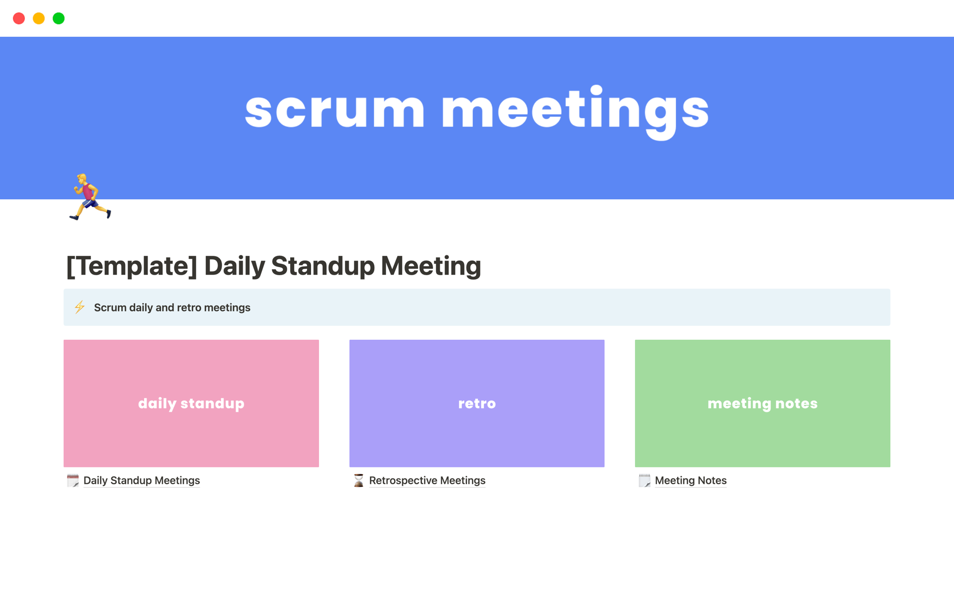 A template preview for Daily Standup Meeting