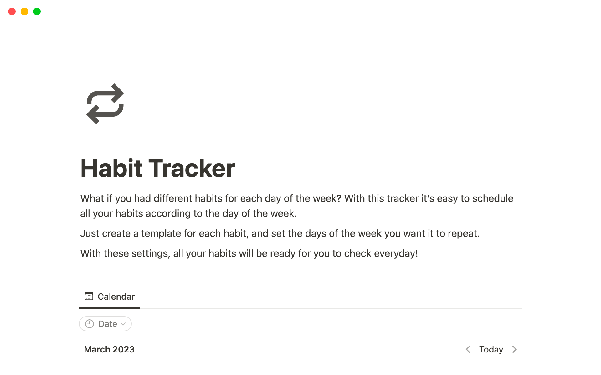 A template preview for Habit Tracker