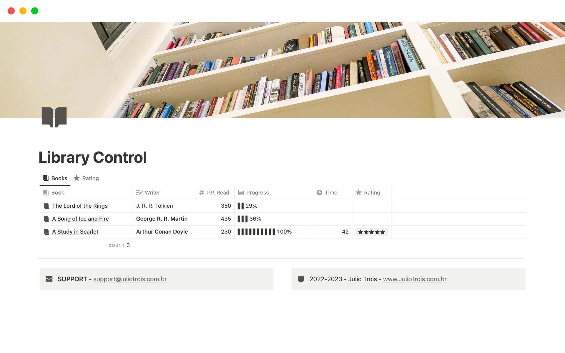 A template preview for Library Control