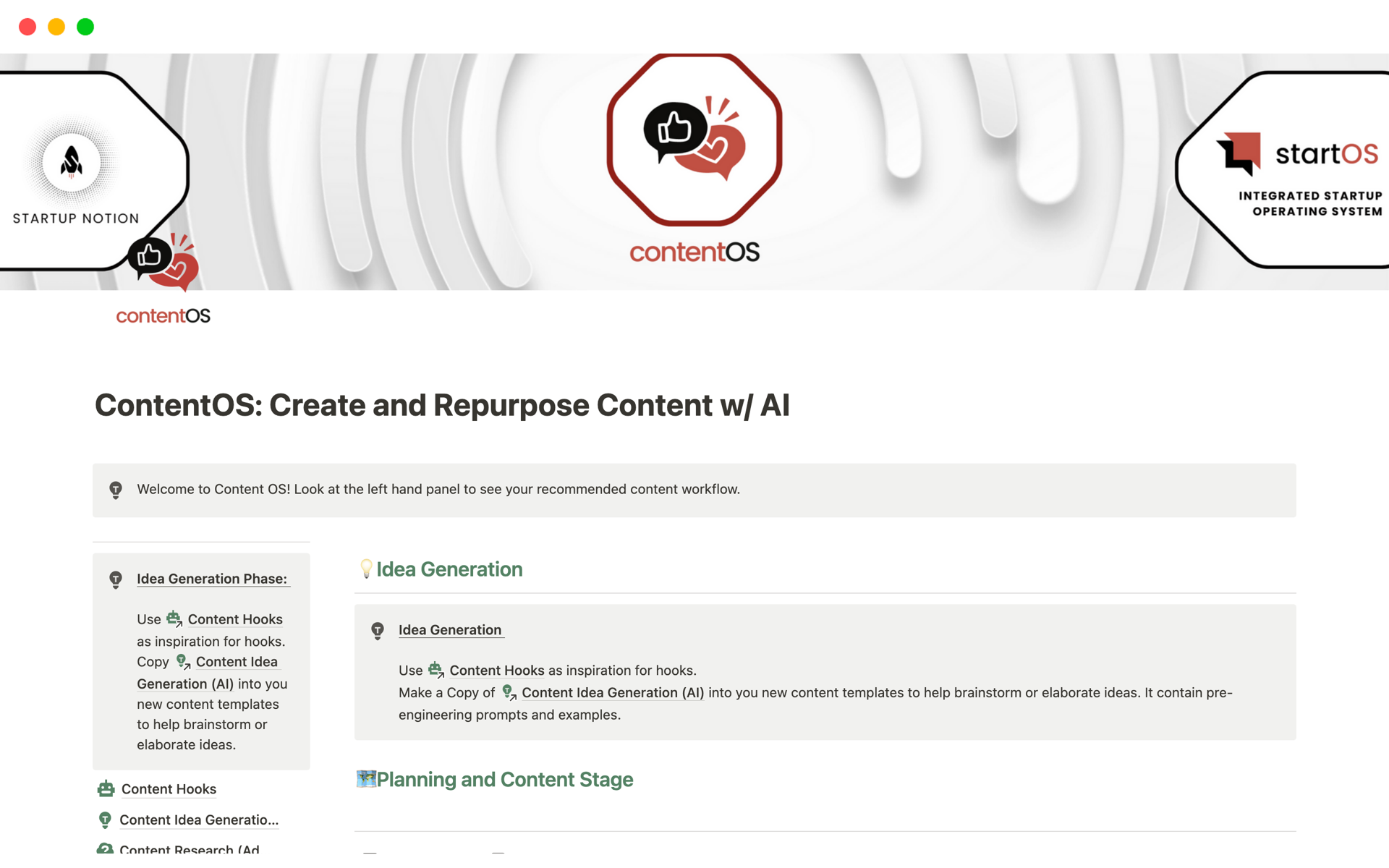 Eine Vorlagenvorschau für ContentOS: Create and Repurpose Content w/ AI