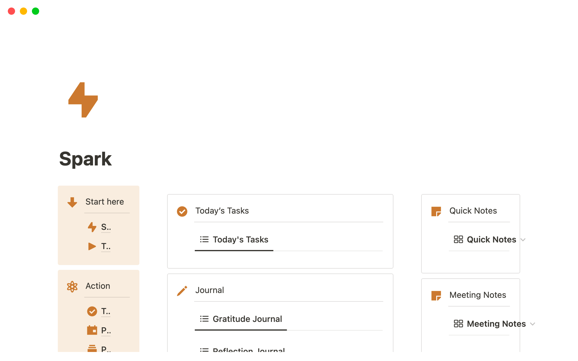 A template preview for Spark Productivity Planner