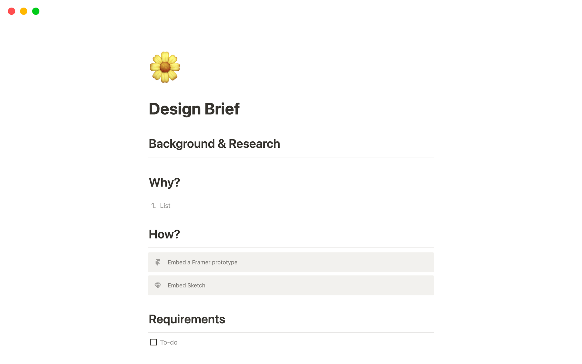 A template preview for Design Brief