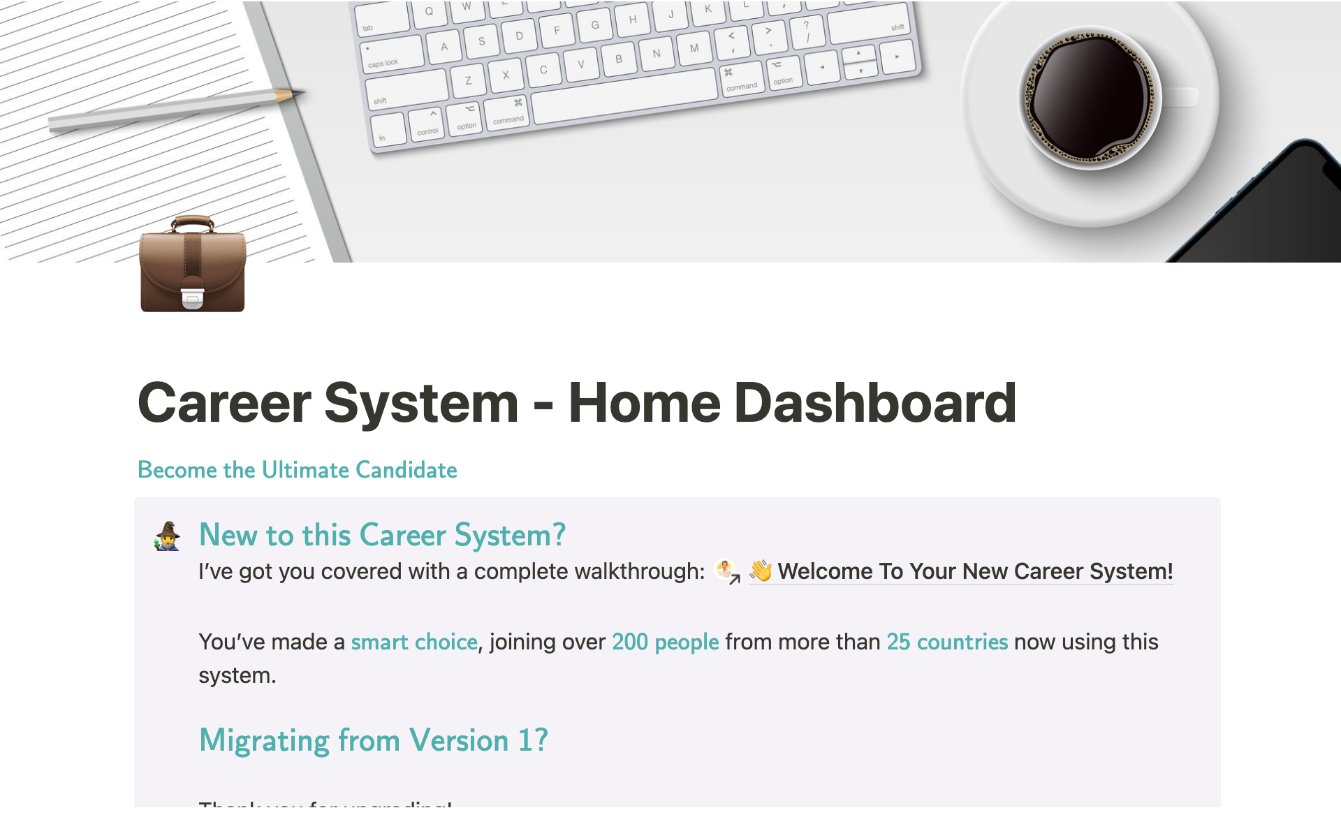 A template preview for Career System
