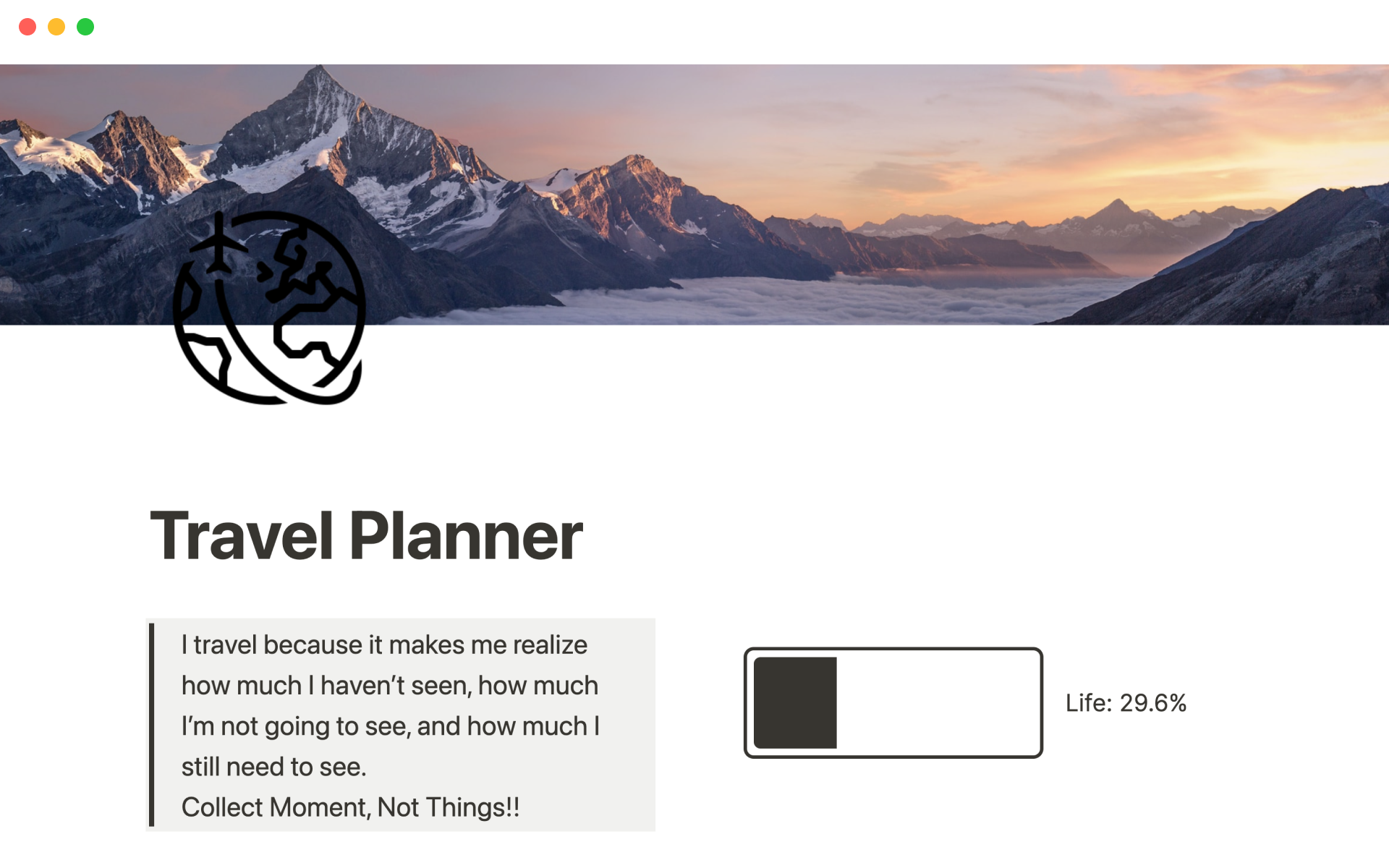 A template preview for Travel planner