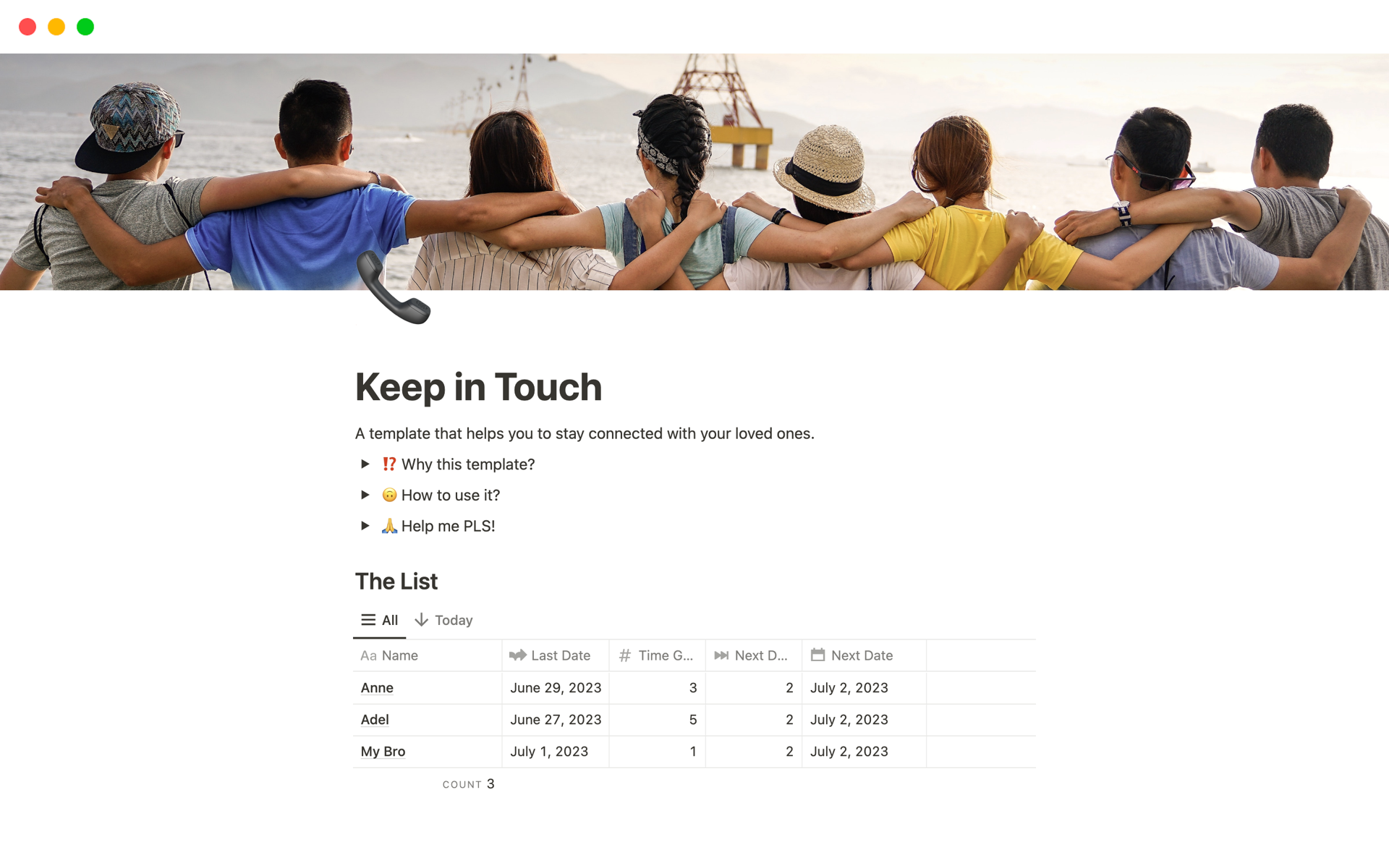 A template preview for Keep in Touch
