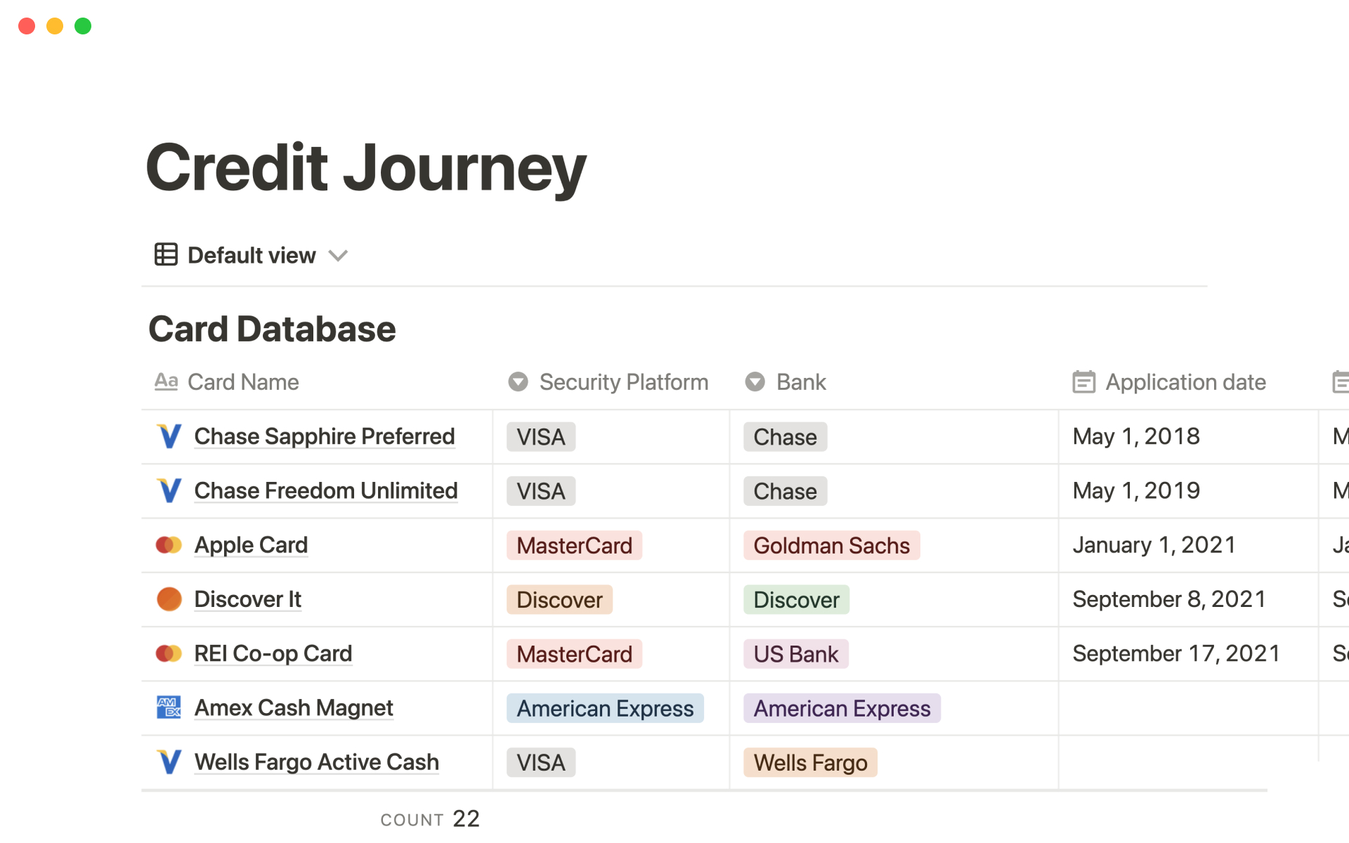 Helps you track your credit cards, enquiries, and credit scores.
