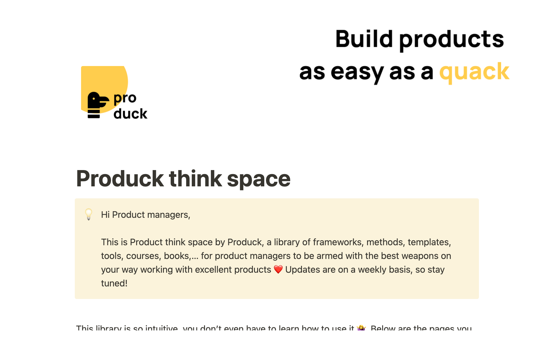 A template preview for Product think space