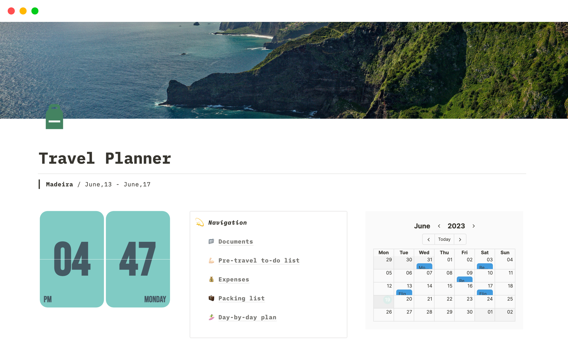 A template preview for Ultimate Travel Planning: All-in-One Organizer