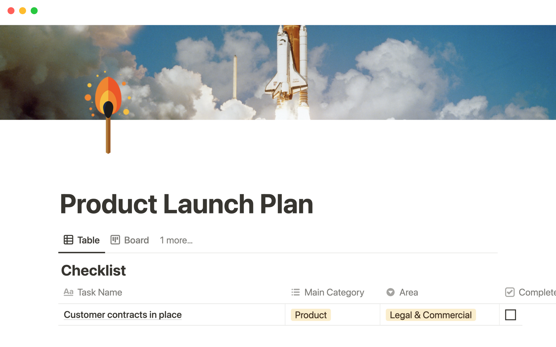 A template preview for Product launch plan
