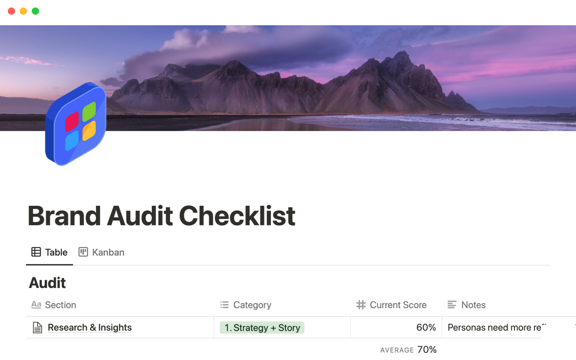 A template preview for Brand audit checklist