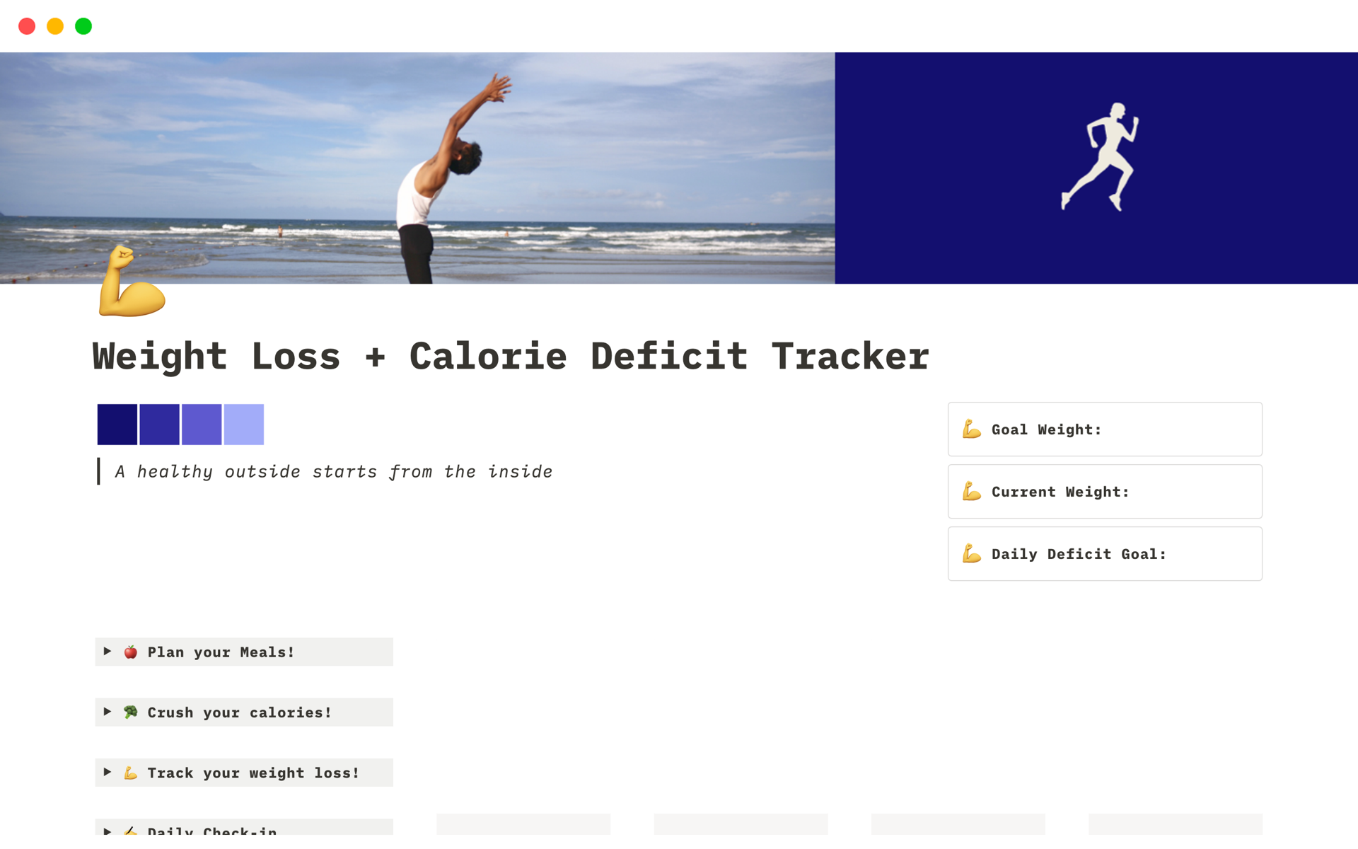 A template preview for Weight Loss + Calorie Deficit Tracker