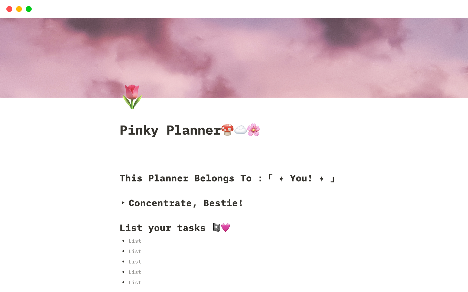 Pinky Planner | Notion Template