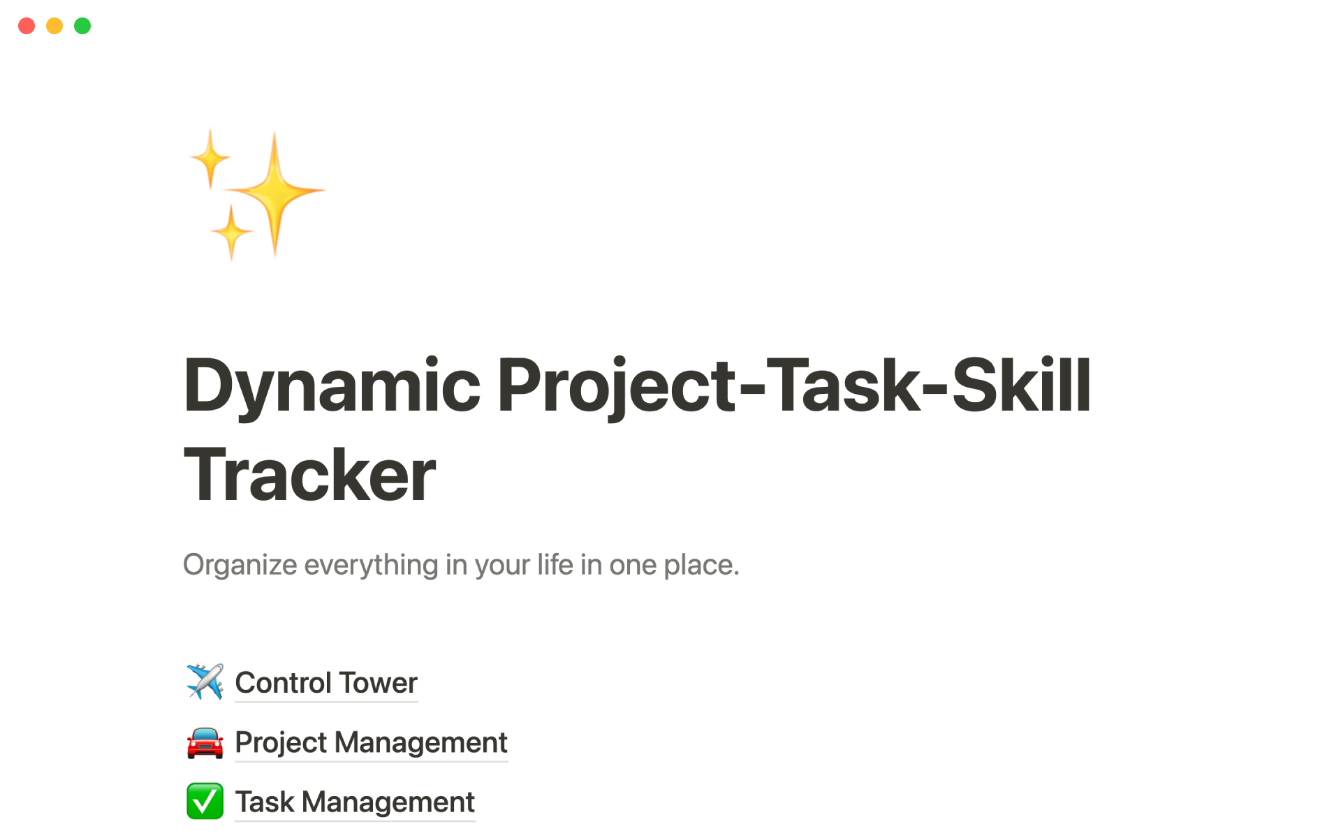 A template preview for Dynamic project-task-skill tracker