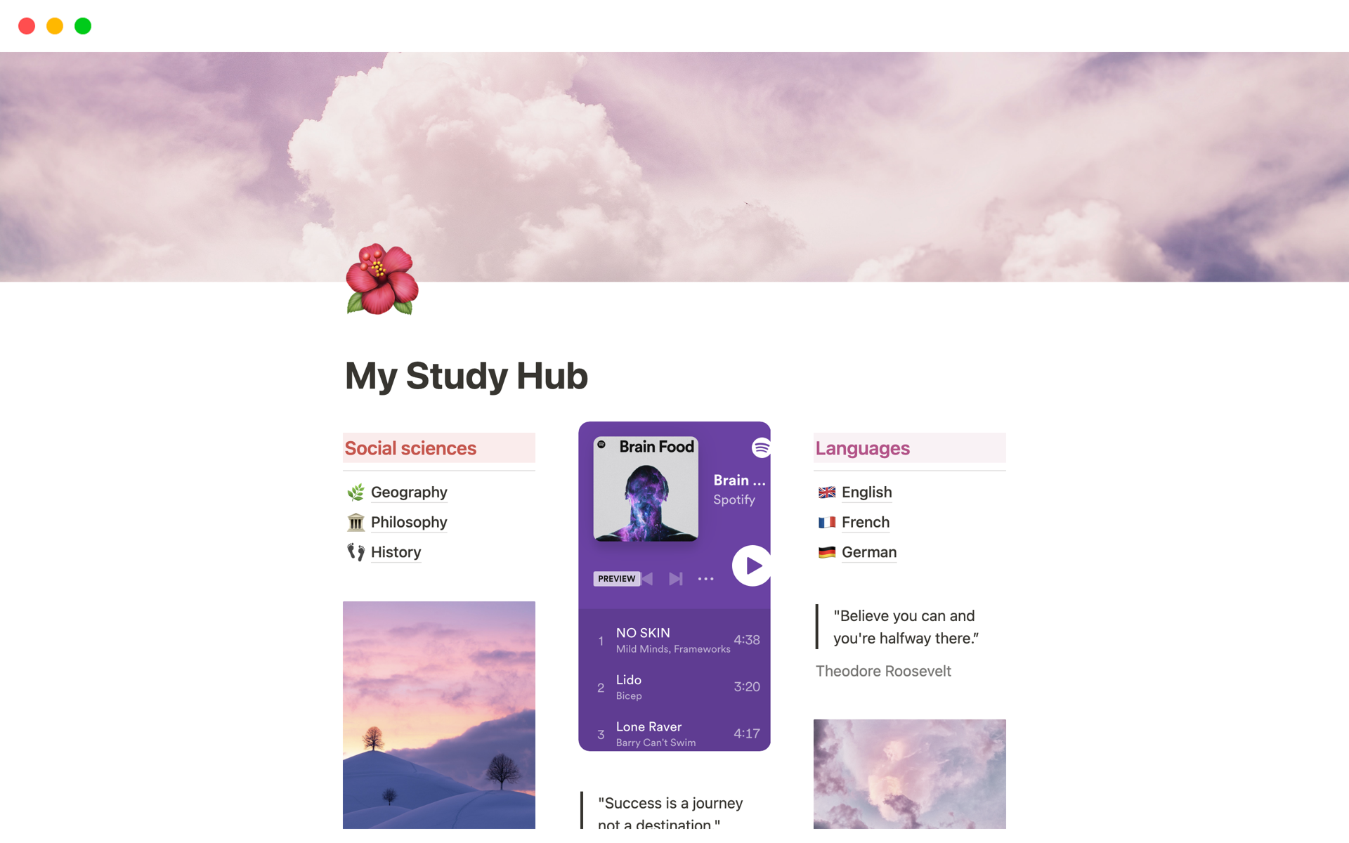 A template preview for My Study Hub