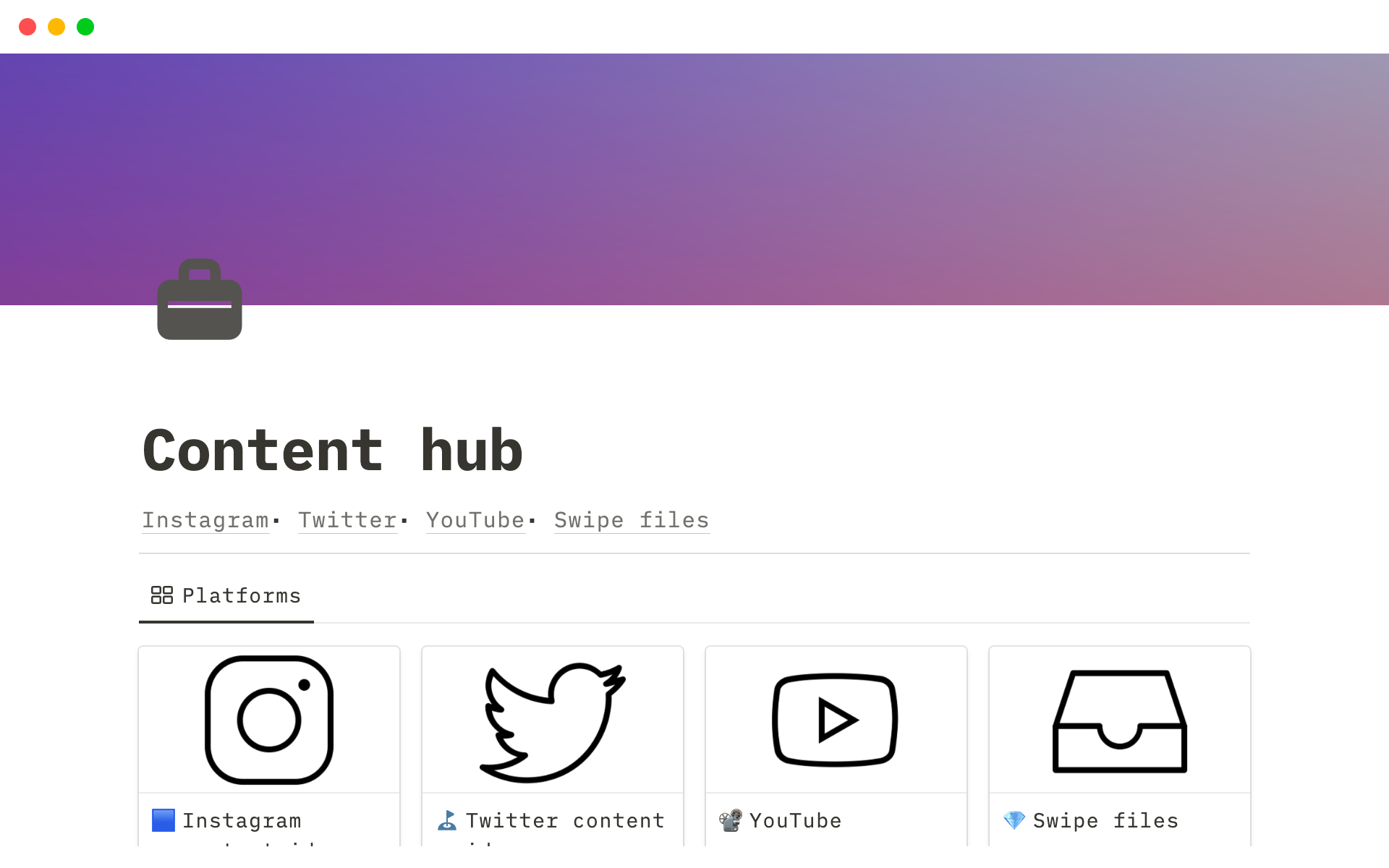A template preview for Notion Content Hub