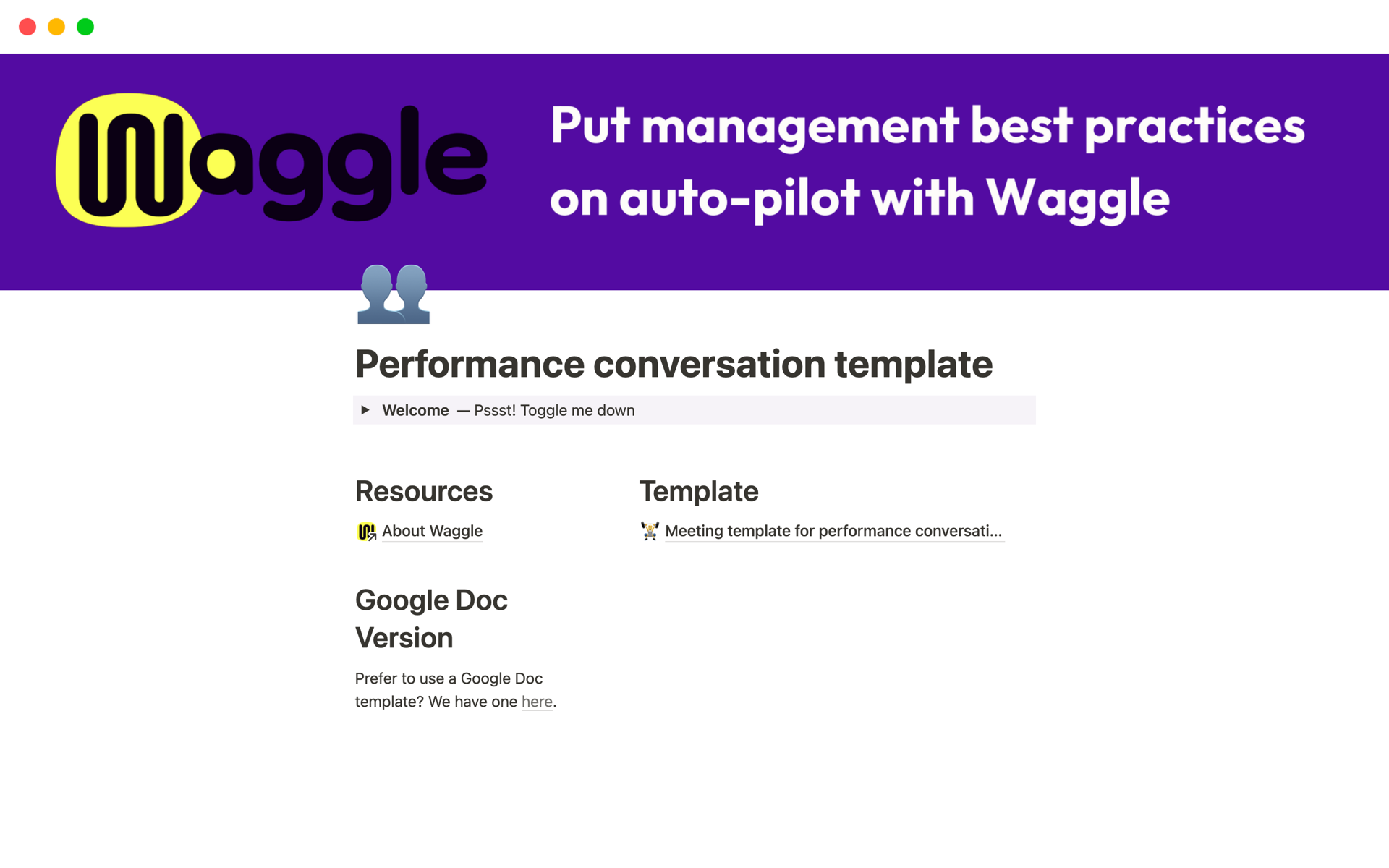 A template preview for Performance conversation