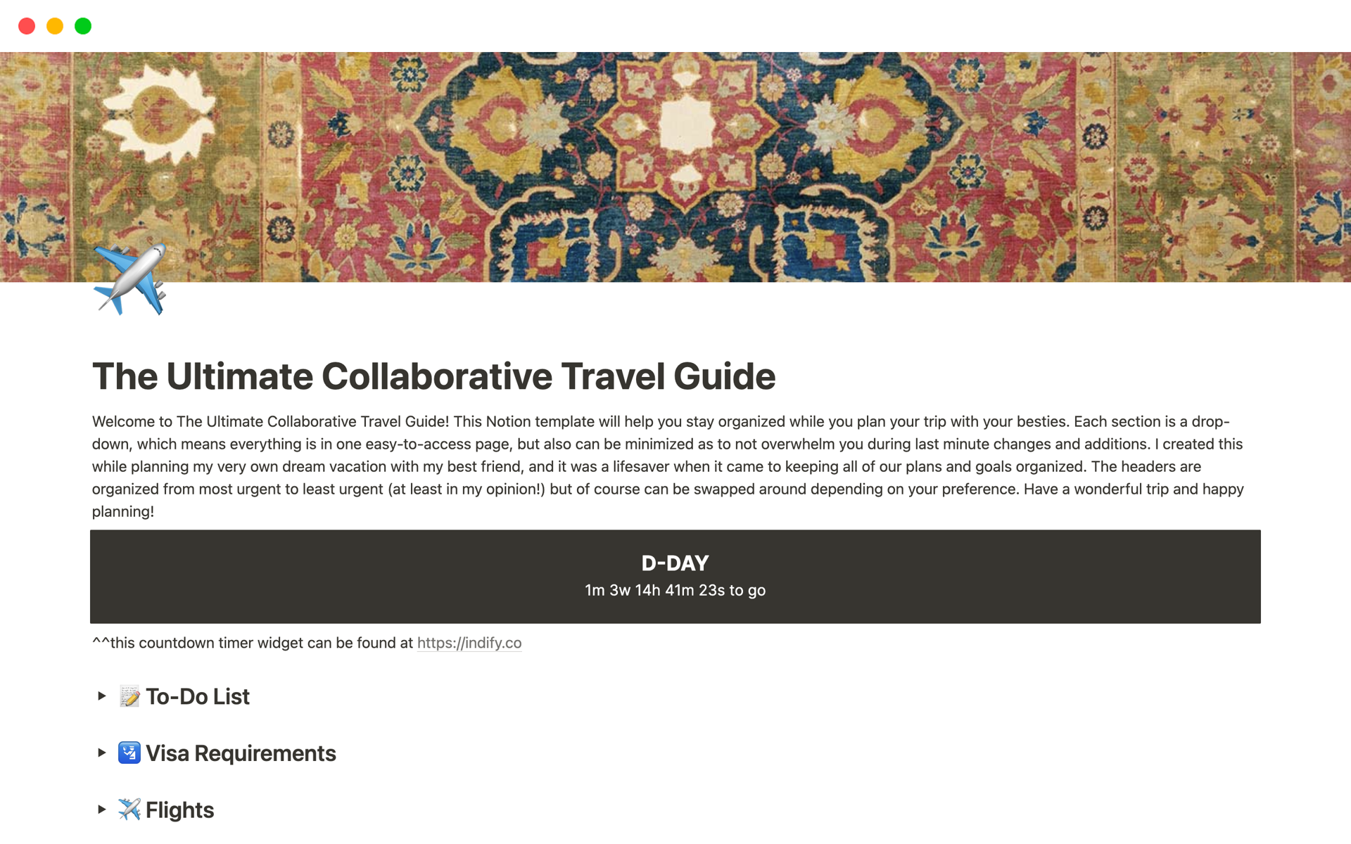 A template preview for The Ultimate Collaborative Travel Guide