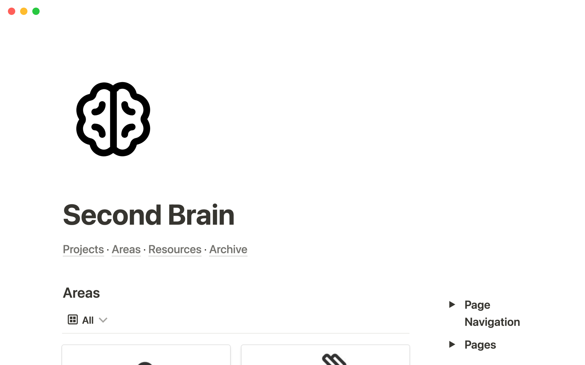 A template preview for Second brain