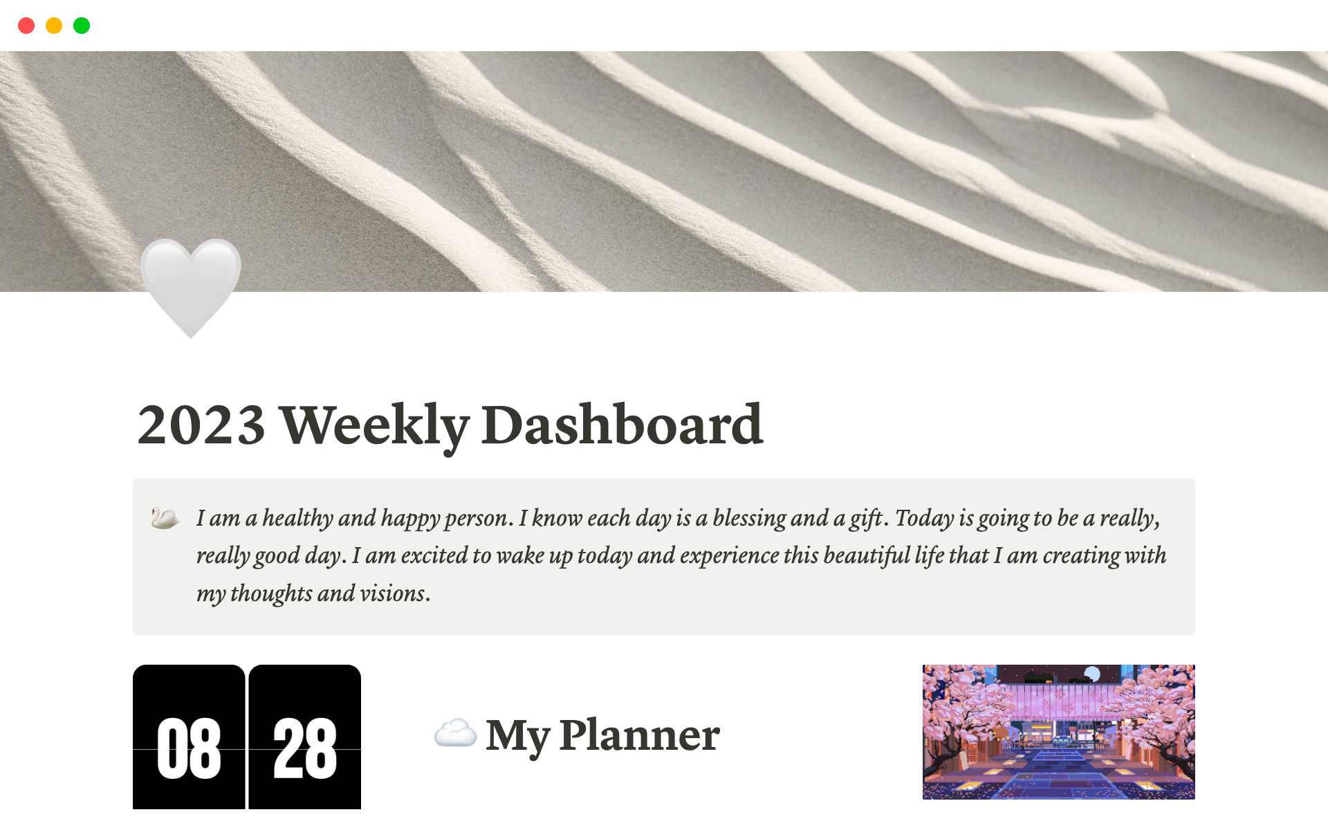 Oranize your life, goals, and workspace by planning with this 2023 Dashboard Template.