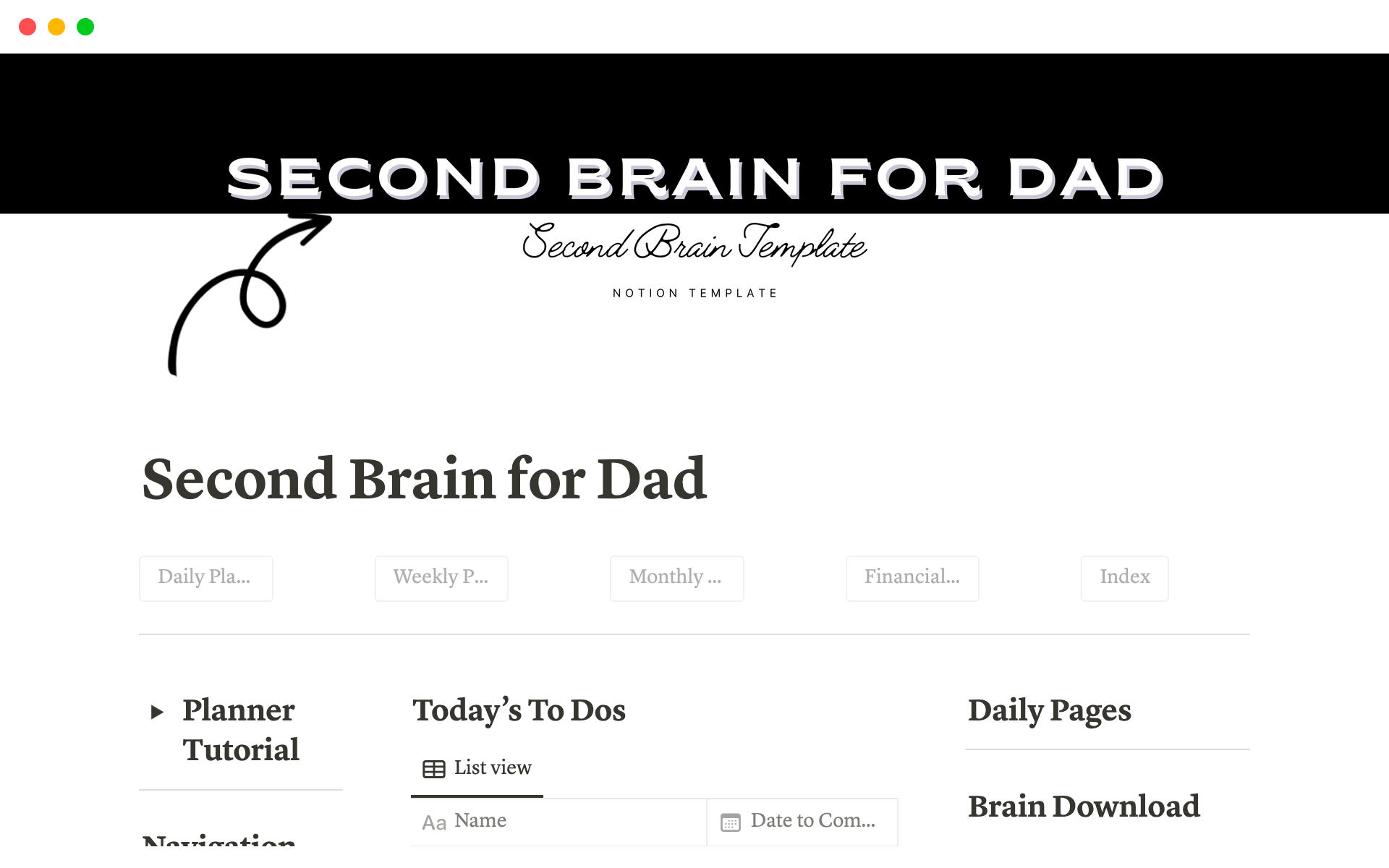 A template preview for Ultimate Planner for Dad: An All in One Planner and Second Brain
