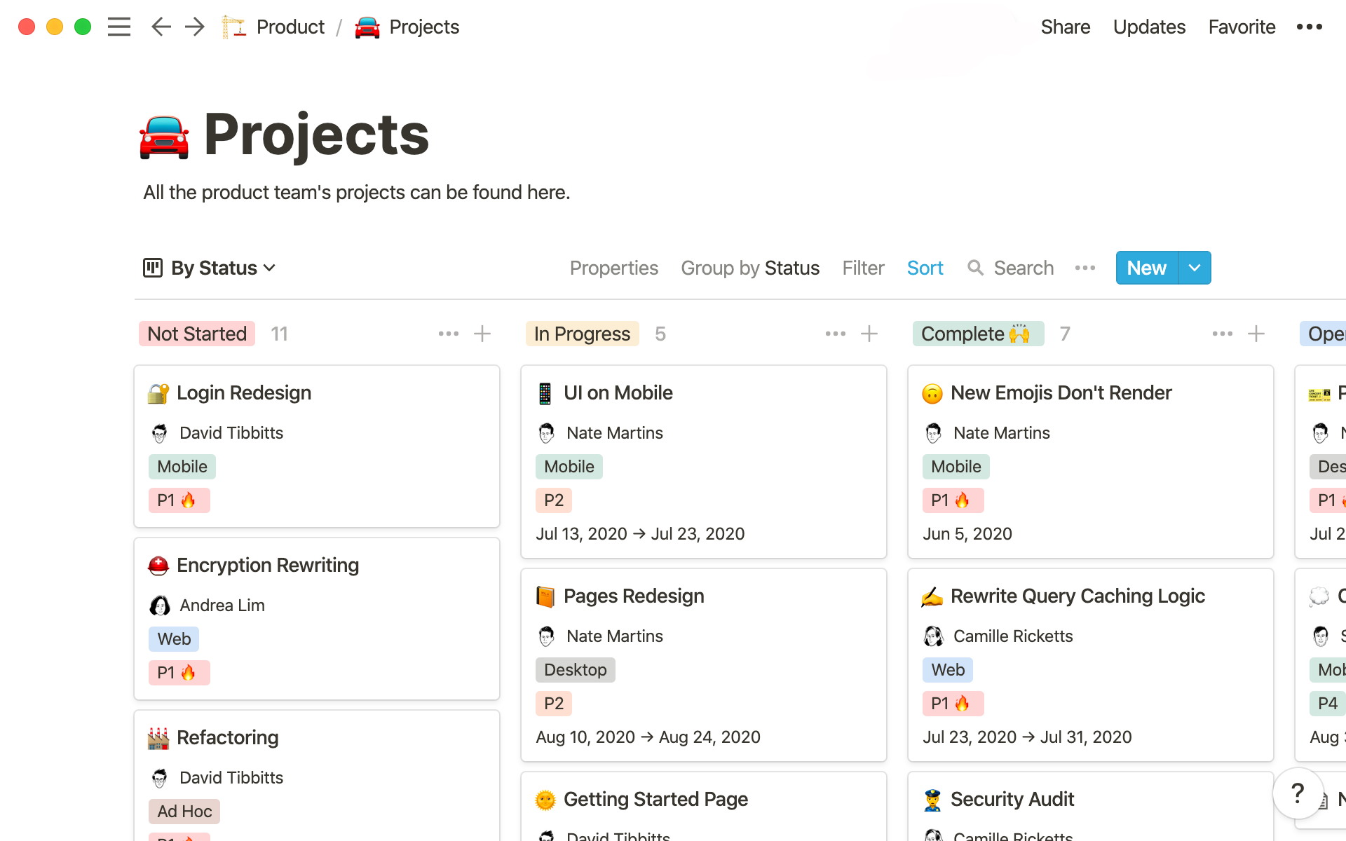 Produktprojekte – Screenshot