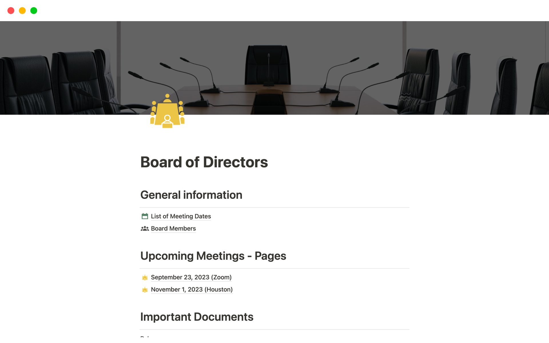 A template preview for Board of Directors