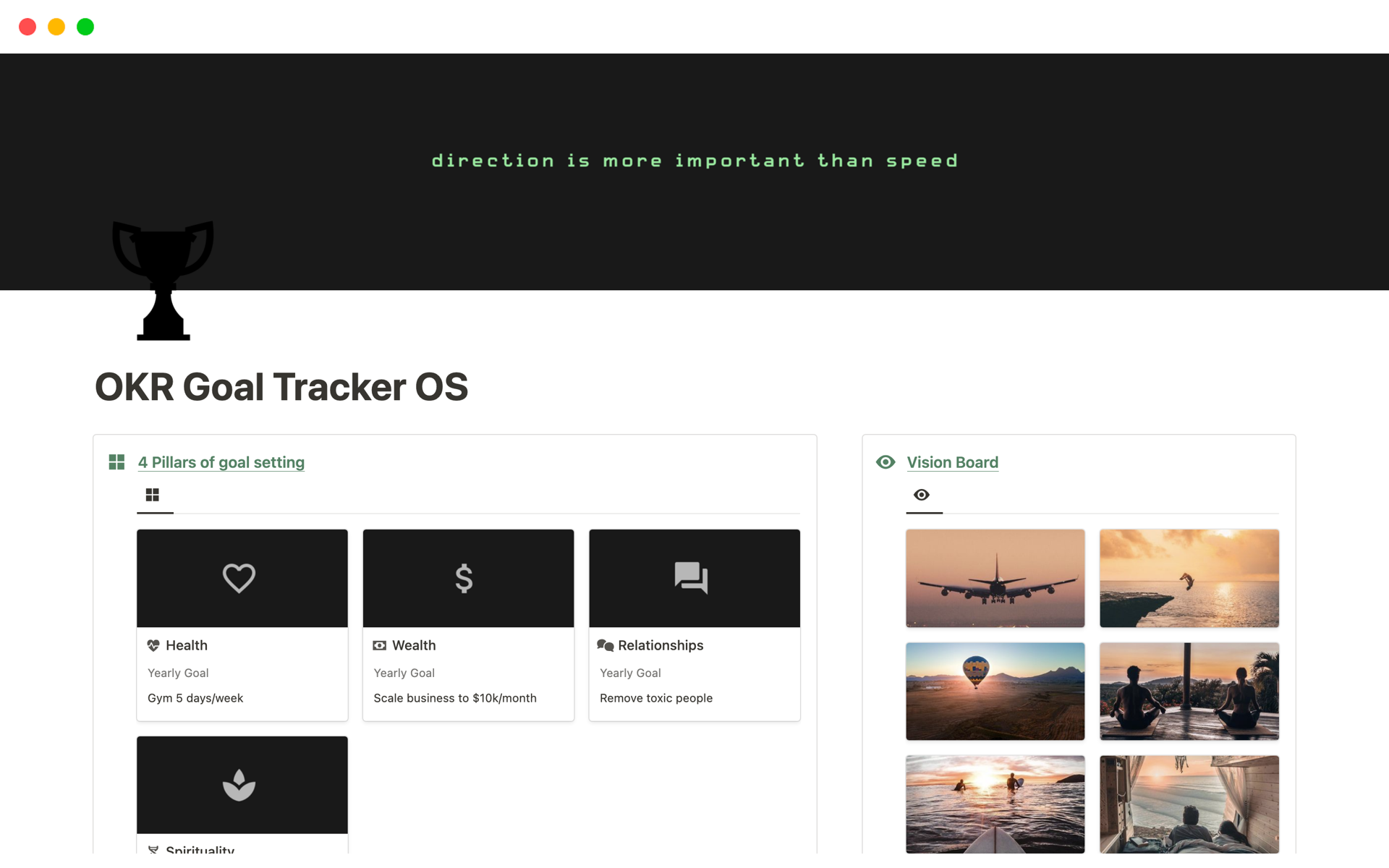 A template preview for OKR Goal Tracker OS