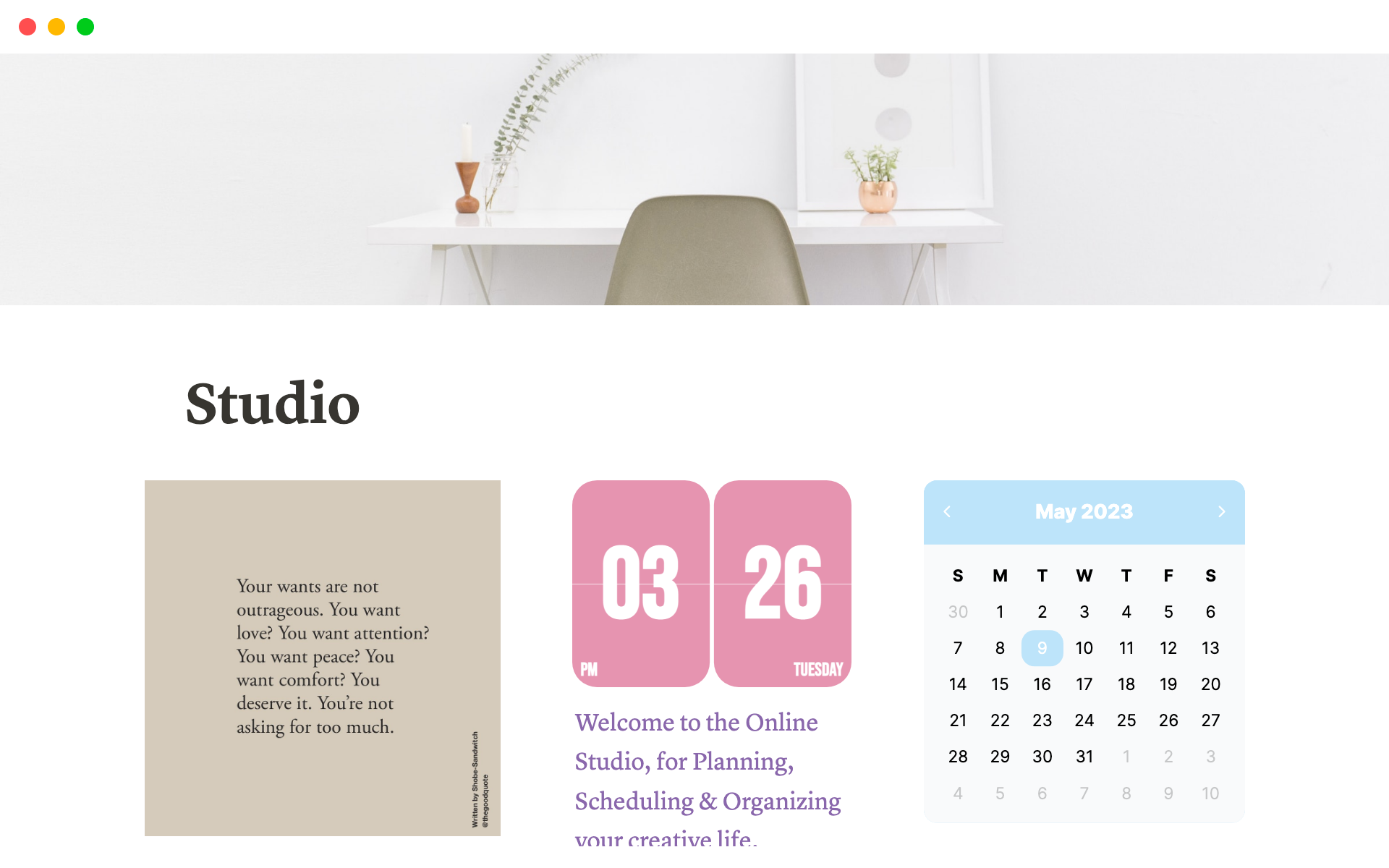 A template preview for Studio - Content Planner