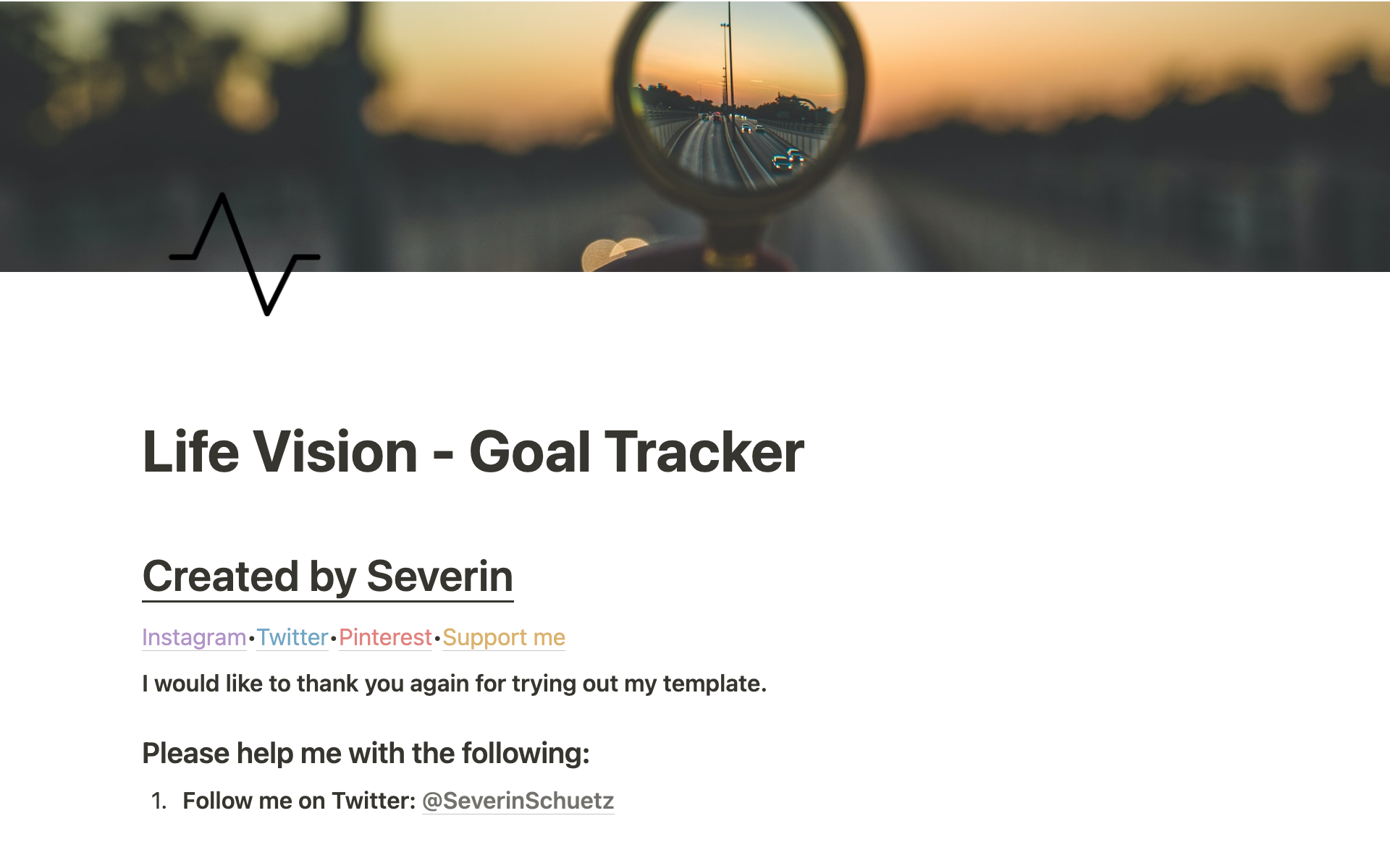 A template preview for Life Vision - Goal Tracker
