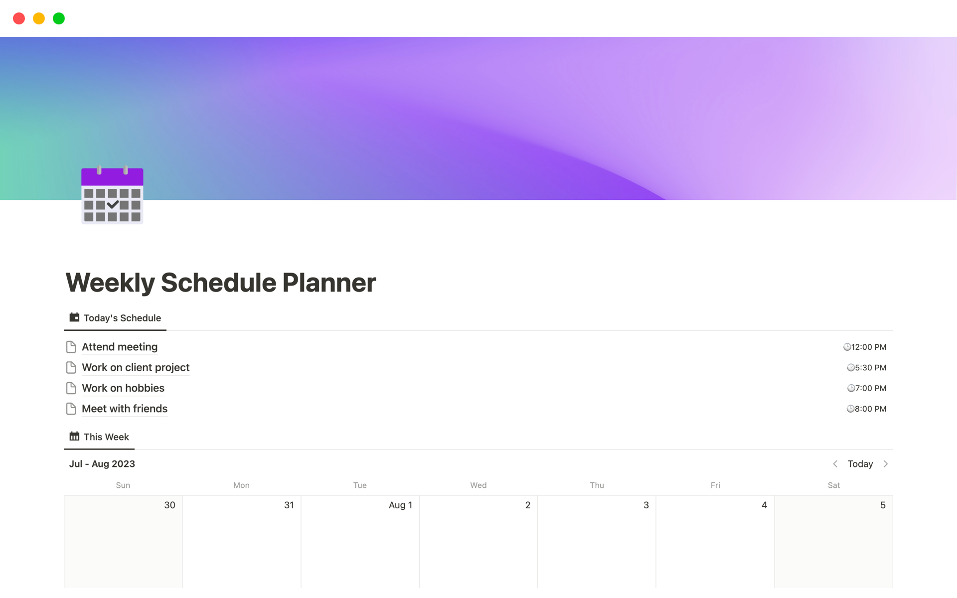 A template preview for Weekly Schedule Planner