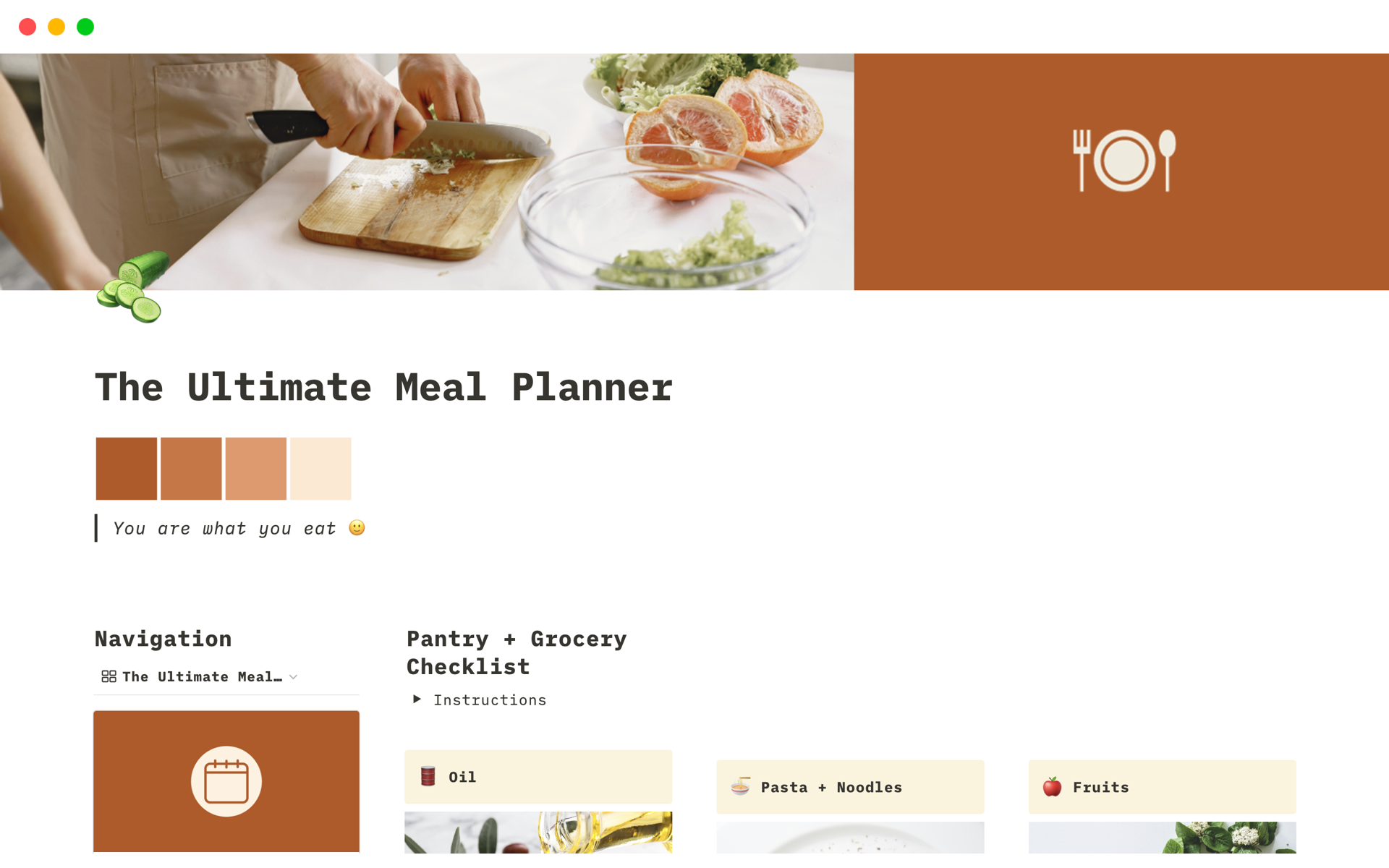 A template preview for Meal Planner + Calorie Diary + Recipe Book