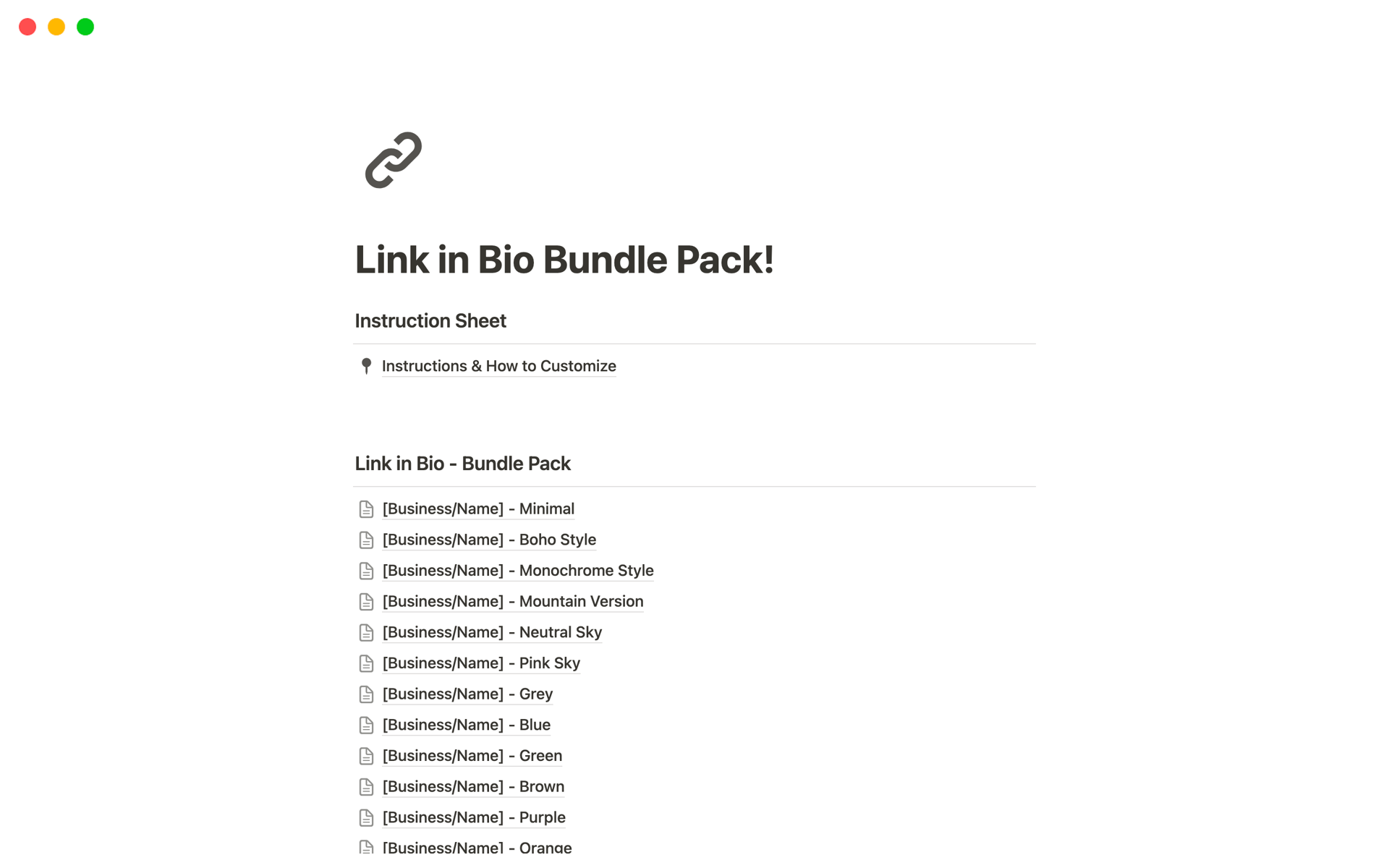 A template preview for Link-in-Bio Bundle Pack