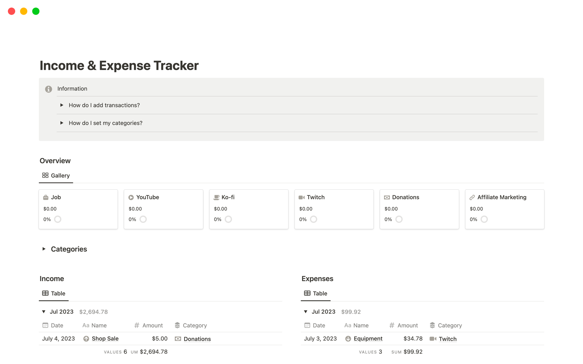 A template preview for Income & Expense Tracker