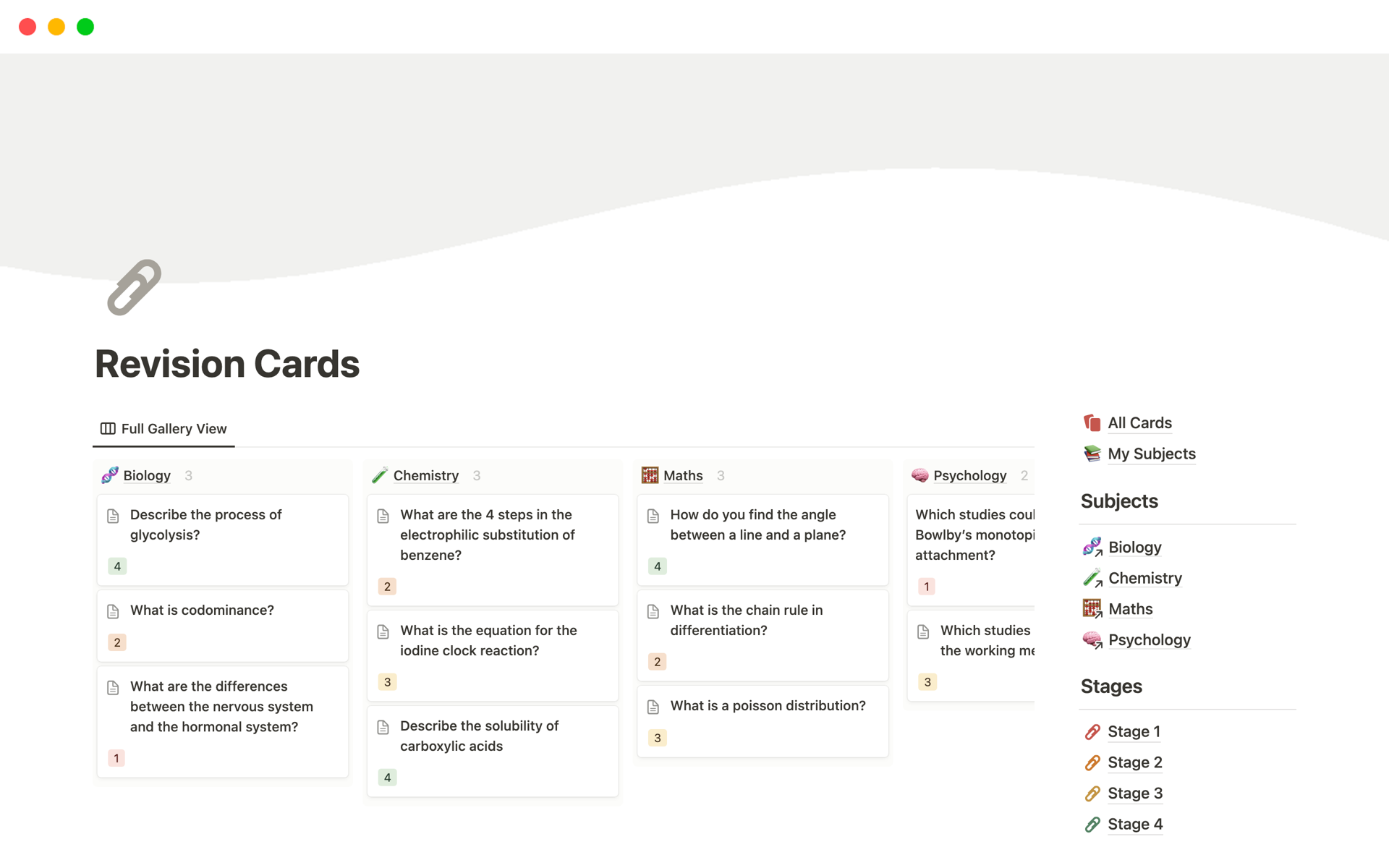 Revision Cards | Flashcards | Notion Template
