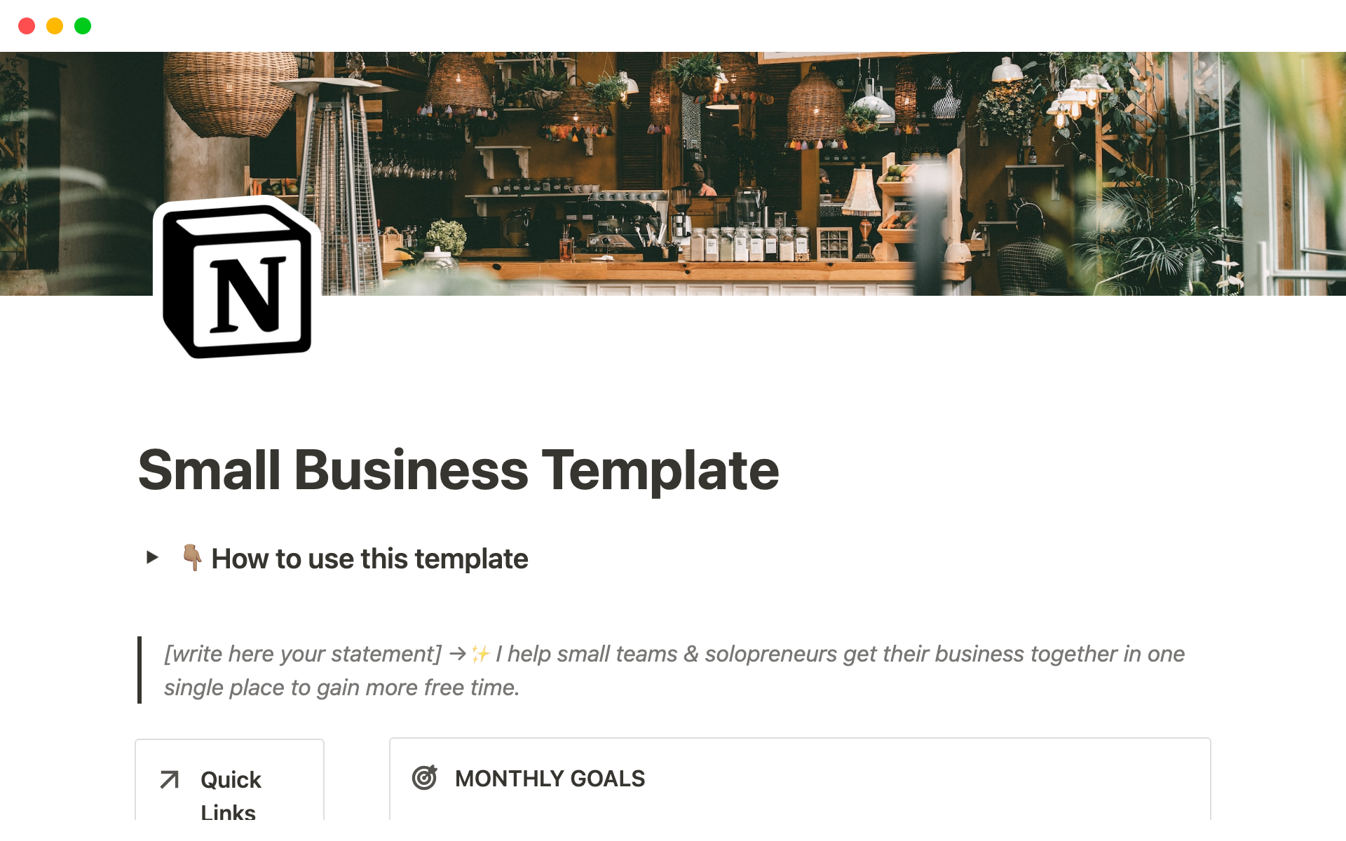 A template preview for Small Business Template