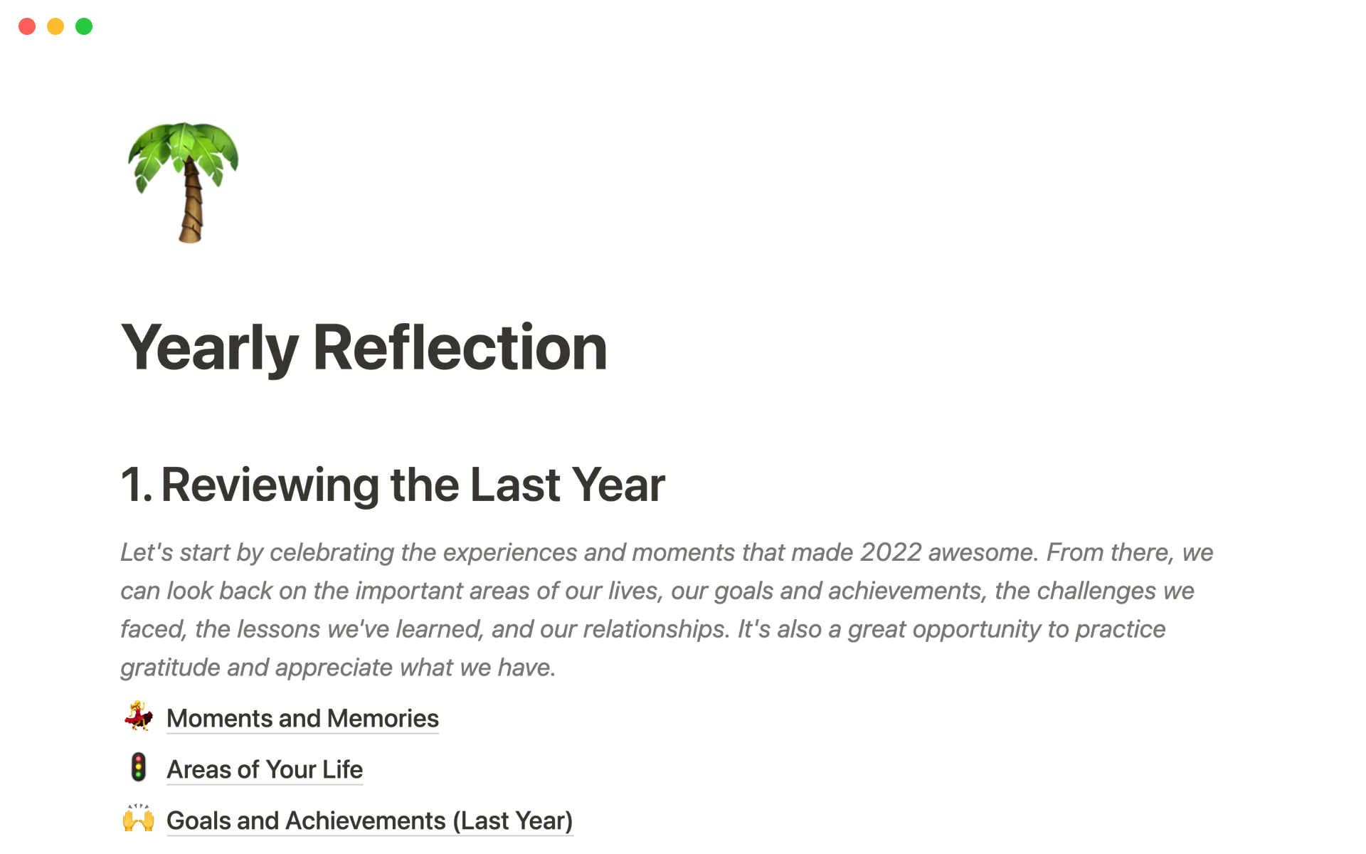 A template preview for Mental Garden's yearly reflection