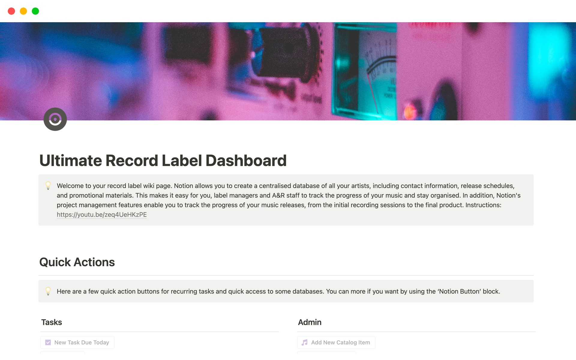 A template preview for Ultimate Record Label Dashboard